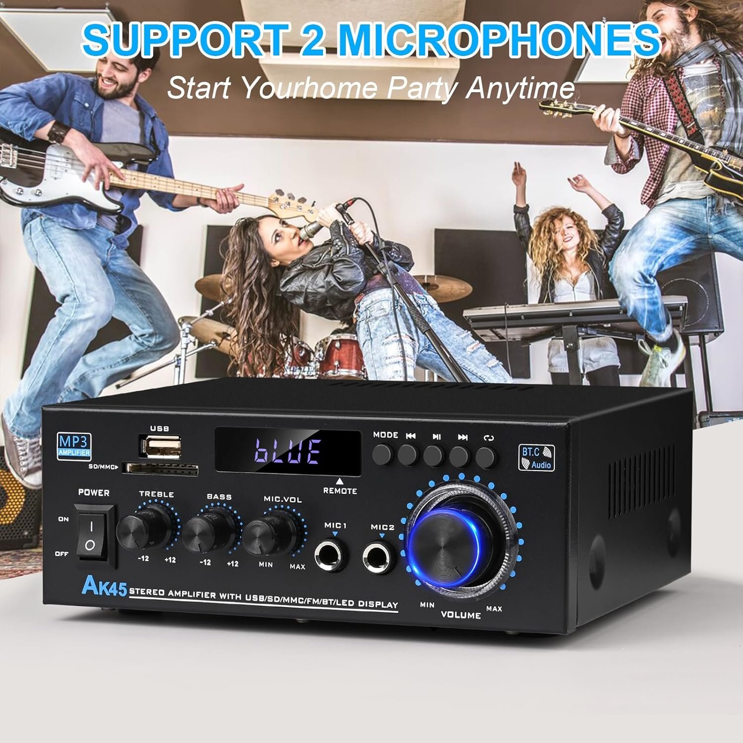 Stereo Audio Amplifier 2025 Upgraded AK45 Bluetooth Receiver for Home Stereo, 400W 2 Channel Wireless Bluetooth 5.0 Power Amplifier System with FM Radio, USB, SD Card, and Remote Control - Image 6