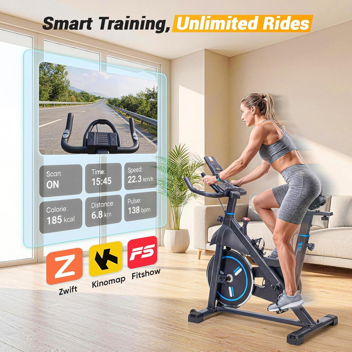 NEWBULIG Exercise Bike with APP, Stationary Bikes for Home, Workout Bike for Adults & Seniors, Cycle Machine, Adjustable Height and Resistance, Low Noise, 265lbs Weight Capacity, Easy Assembly - Image 2