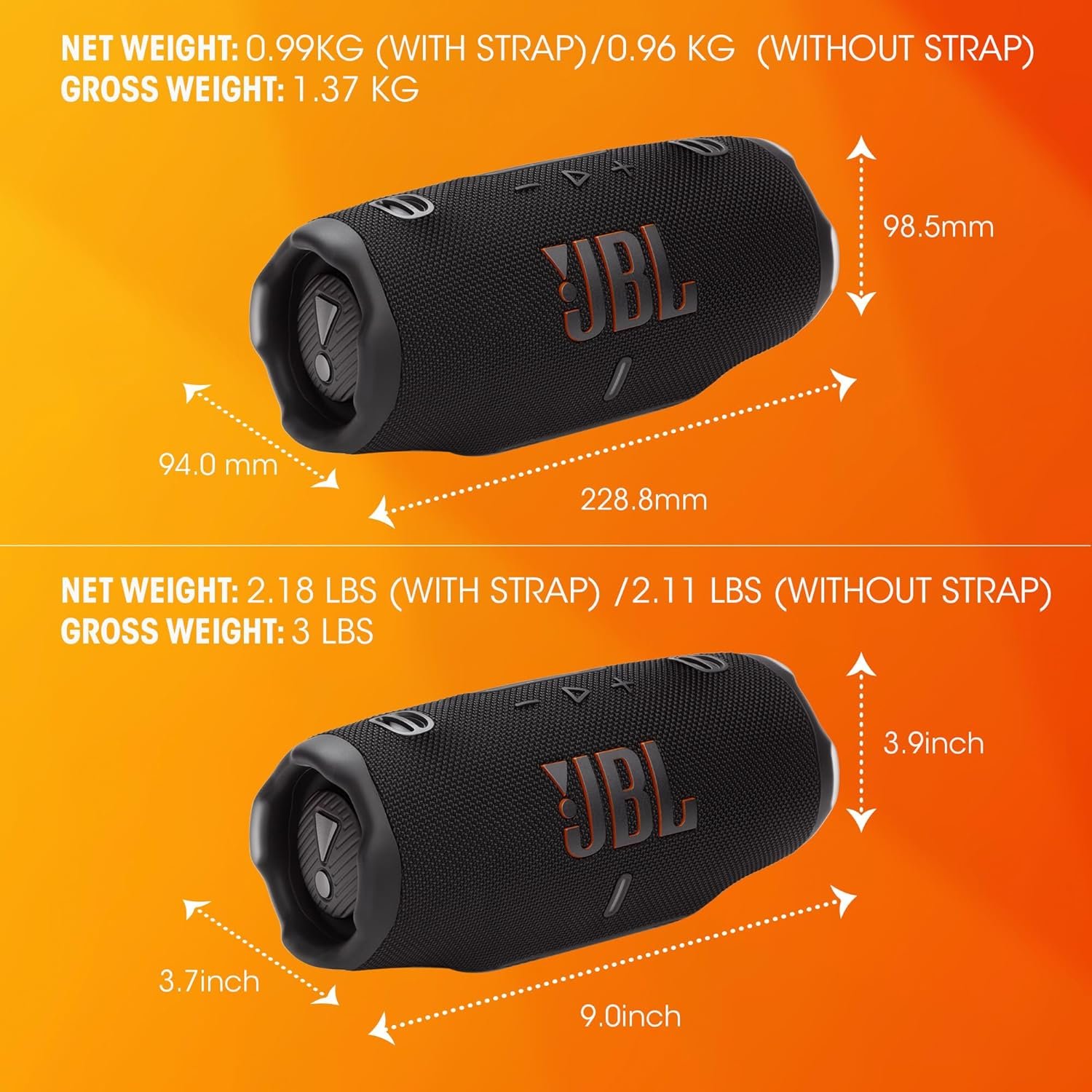 JBL Charge 6 - Portable Waterproof & Drop-Proof Bluetooth Speaker, Bold JBL Pro Sound with AI Sound Boost, 28Hrs of Playtime, Built-in powerbank & Comes with a Sturdy/Removable Carrying Strap (Black) - Image 6