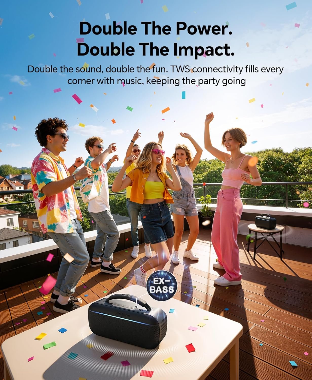 dbsono Portable Bluetooth Speaker Wireless: 60W SoundPulse 2.0 with BassBoost, Loud Party Speakers, Unlimited Pairing, TWS for Outdoor & Indoor, Beach Vacation Essential, Black - Image 6