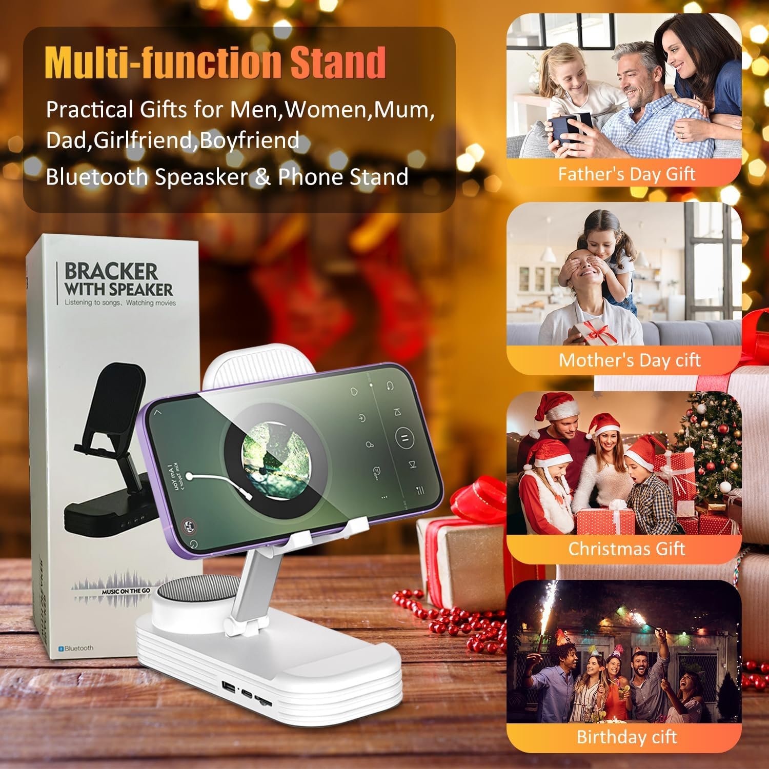 Cell Phone Stand with Wireless Bluetooth Speaker & Anti-Slip Base,HD Surround Sound,Portable Phone Stand,Suitable for Home & Outdoor,Compatible with iPhone,iPad and Samsung Galaxy(White) - Image 8