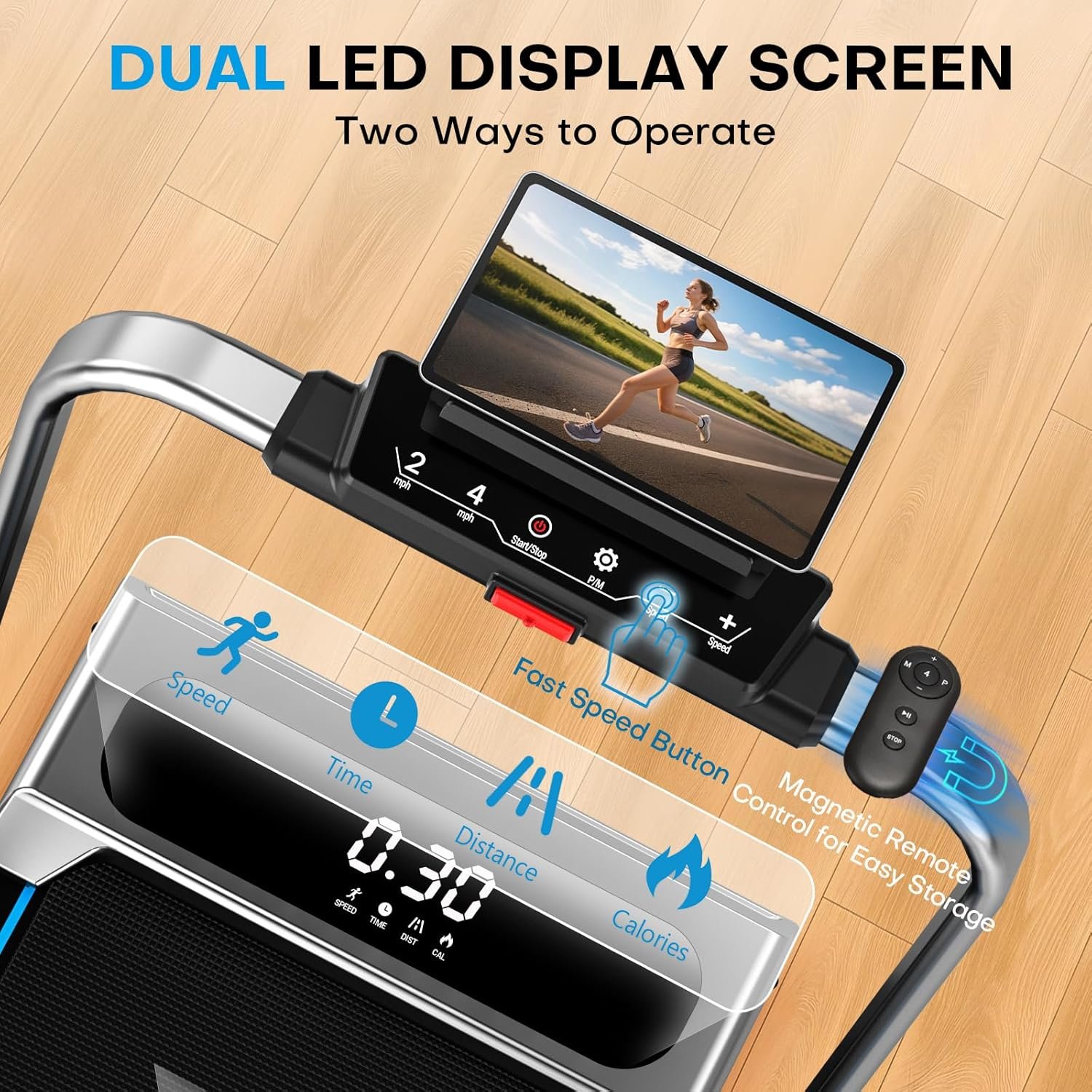 5 in 1 Foldable Treadmill, 7.5 MPH Treadmills for Home with App Compatible, Treadmill with 10% Incline, 3.0HP Brushless Drive, Remote Control and LED Display, 12 HIIT Programs, 400 LBS Capacity - Image 6