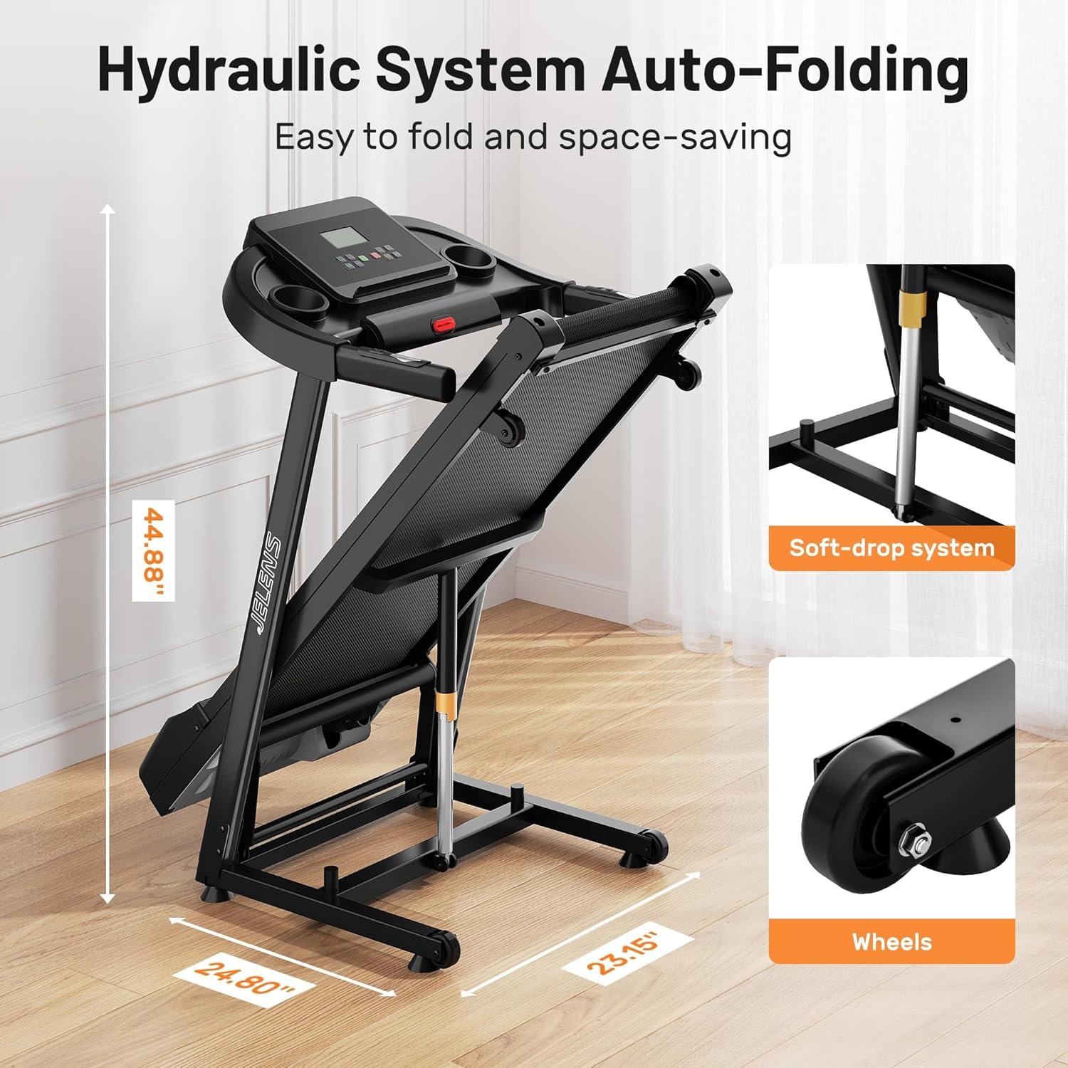 JELENS Treadmill for Home with 0-15% Auto Incline, Foldable Walking Pad Treadmill with 330LBS Weight Capacity and Pulse Sensors, 3.0HP Quiet Walking Pad with App and LCD Display - Image 8