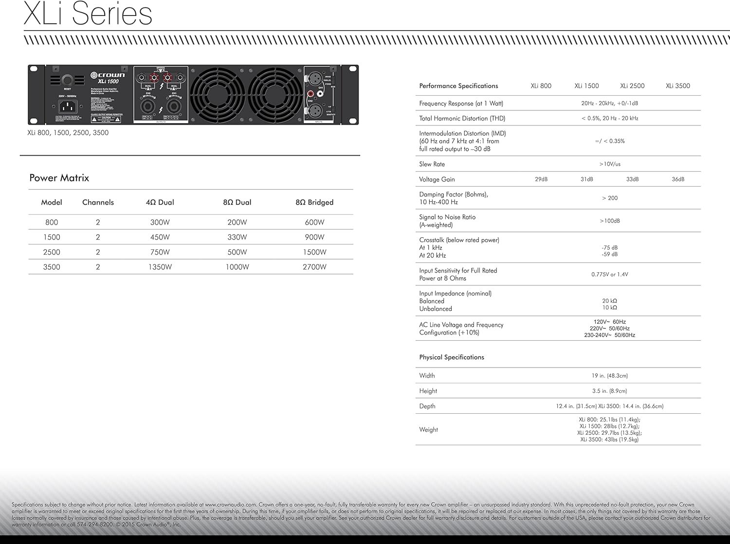 Crown XLi800 Two-channel, 600-Watt Bridged 8Ω Power Amplifier. Professional DJ, PA, Stage Amp. Black - Image 6