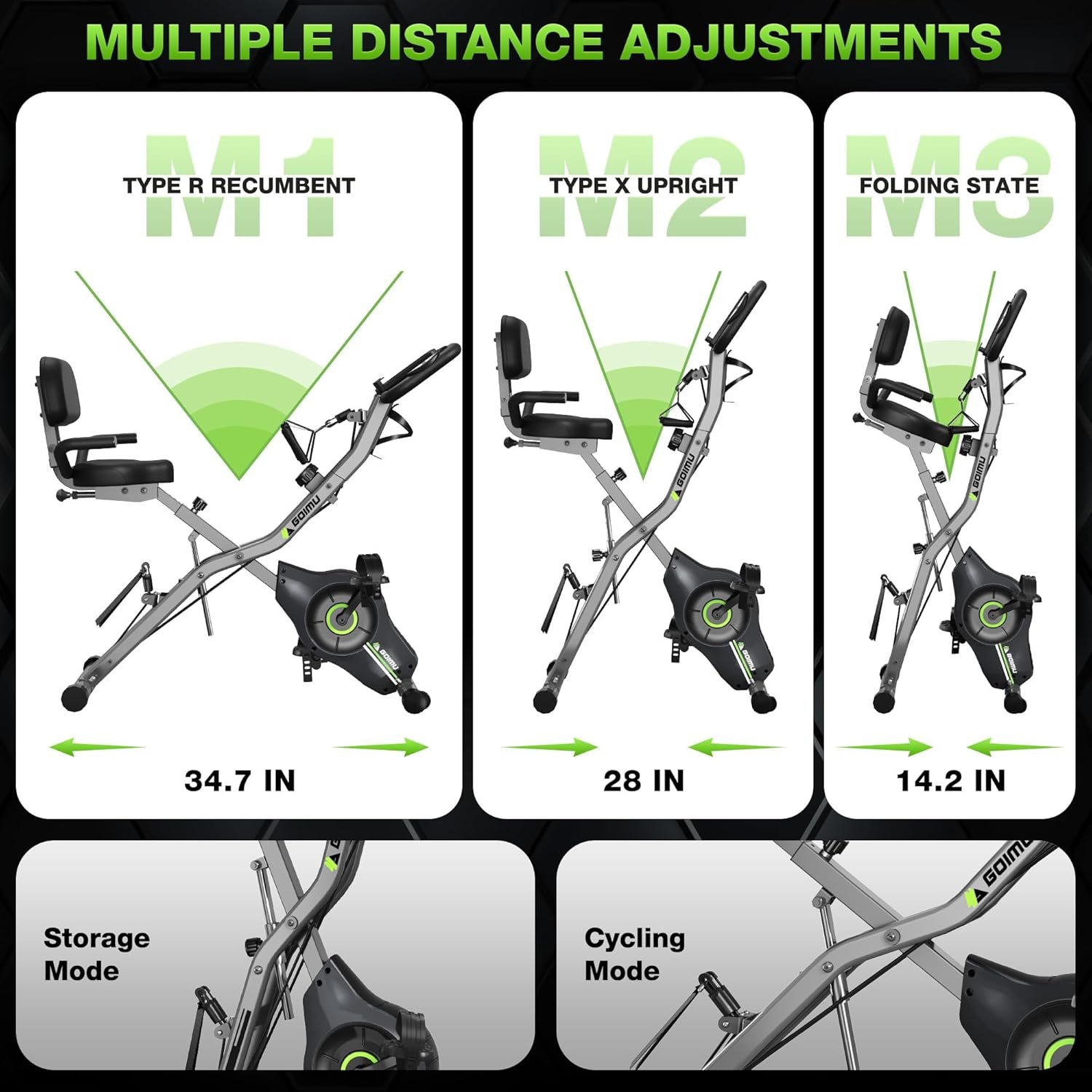 Exercise Bike, 5 in 1 Foldable Stationary Bike for Seniors, 16-Level Adjustable Magnetic Resistance, Indoor Workout Bike with 330LB Capacity, Comfortable Seat Backrest X-bike - Image 5