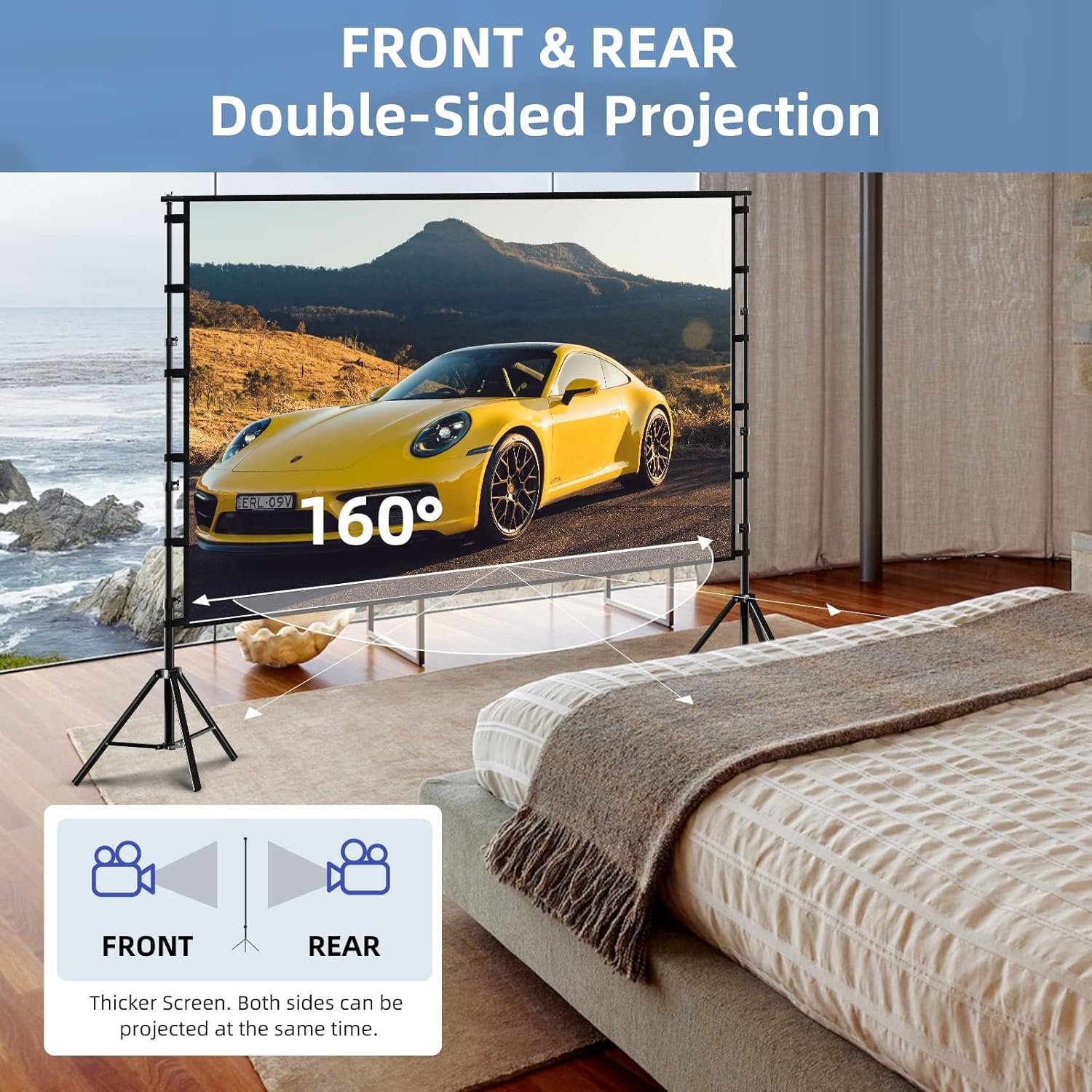 TOWOND Projector Screen and Stand, 120 inch Outdoor Projection Screen, Portable 16:9 4K HD Rear Front Movie Screen with Carry Bag Wrinkle-Free Design for Home Theater Backyard Cinema - Image 5