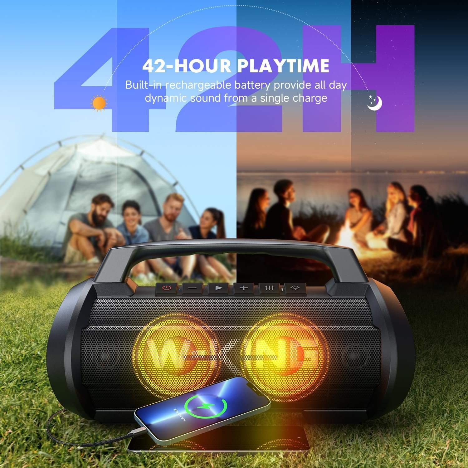 W-KING Portable Speakers Bluetooth Wireless, 120W Max Loudest Bluetooth Speaker, IPX6 Waterproof Outdoor Speaker with 70W Deep Bass/2*Subwoofer/DSP/EQ/42H/LED/MAC-in/TF/2 Pairing, Large Party Boombox - Image 4