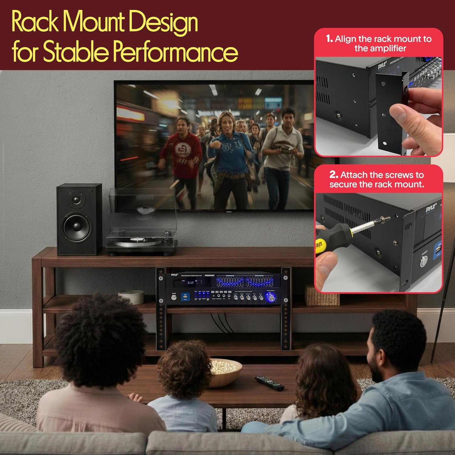 Pyle Bluetooth Hybrid Home Amplifier - 6-Channel 2000W Rack Mount Power Amplifier Receiver w/ Radio - Dual 10 Band EQ, Karaoke Microphone x2, USB, RCA, COAX, OPT, DVD Inputs, HiDef Input and Output - Image 4