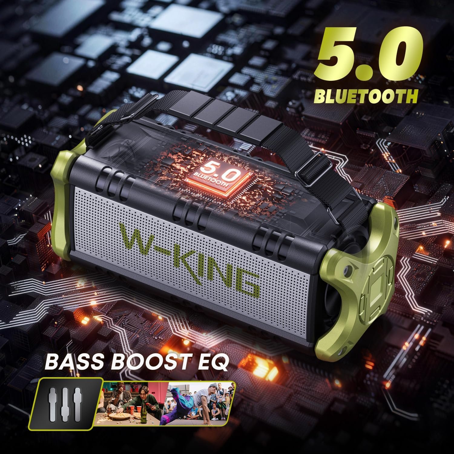 Portable Speakers Bluetooth Wireless, 90W Max Loud Outdoor Speaker with 50W Deep Bass, Boombox Sound, IPX6 Waterproof, 40H, EQ, Dual Pairing, Subwoofer *2, TF, Large Speaker for Beach/Garage/Jobsite - Image 6