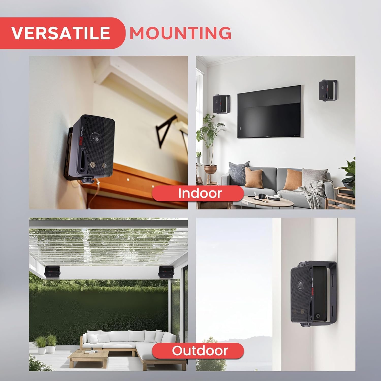 Outdoor Waterproof Wireless Bluetooth Speaker - 3.5 Inch Pair 3-Way Active Passive Weatherproof Wall, Ceiling Mount Dual Speakers System w/Heavy Duty Grill, Patio, Indoor Use - Pyle PDWR42BBT (Black) - Image 4
