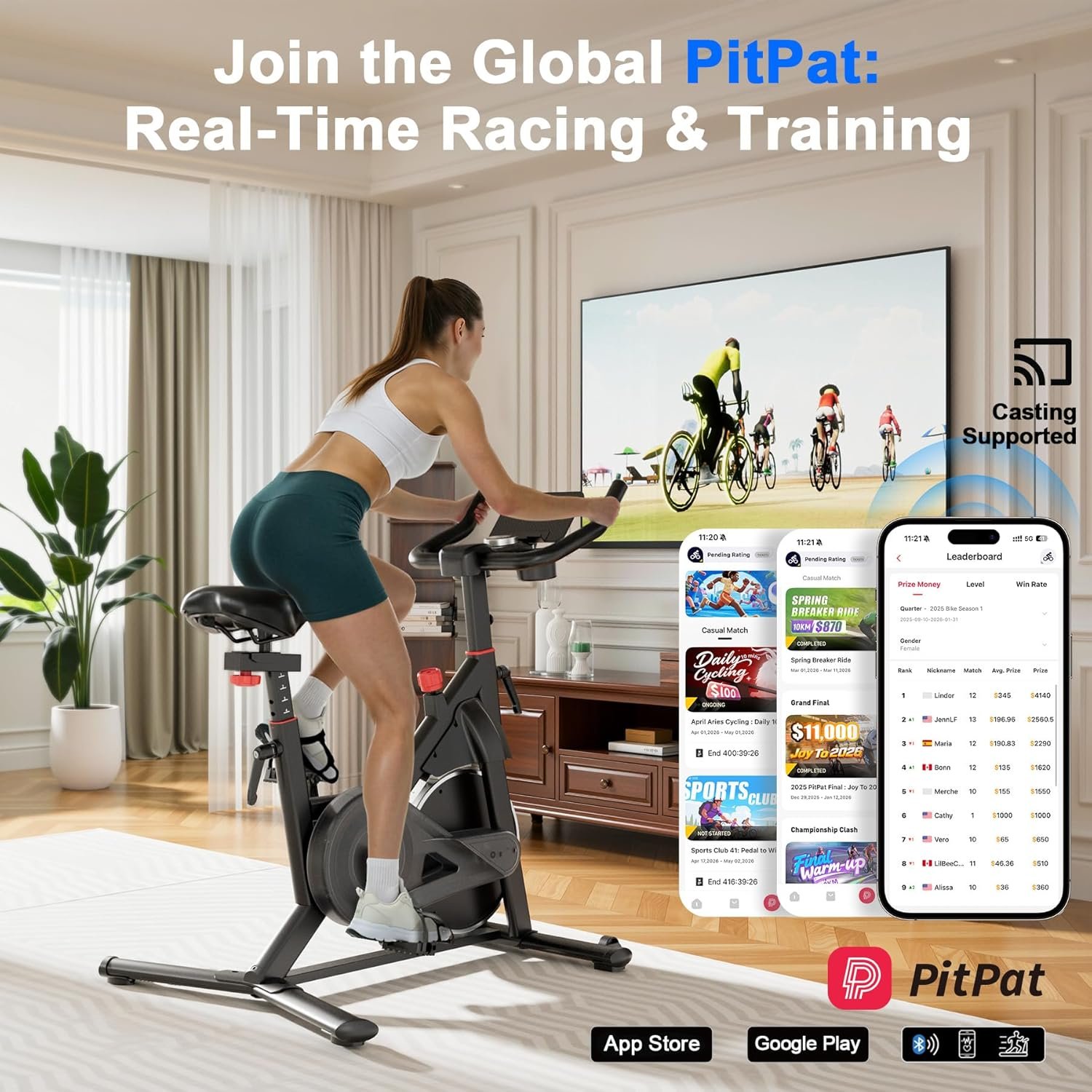 Indoor Cycling Bike - 32-Level Magnetic Resistance Stationary Exercise Bike with Adjustable Seat & Handlebars, Silent Belt Drive for Home Cardio (Fits Users 5'1" to 5'11", 300lbs Capacity) - Image 6