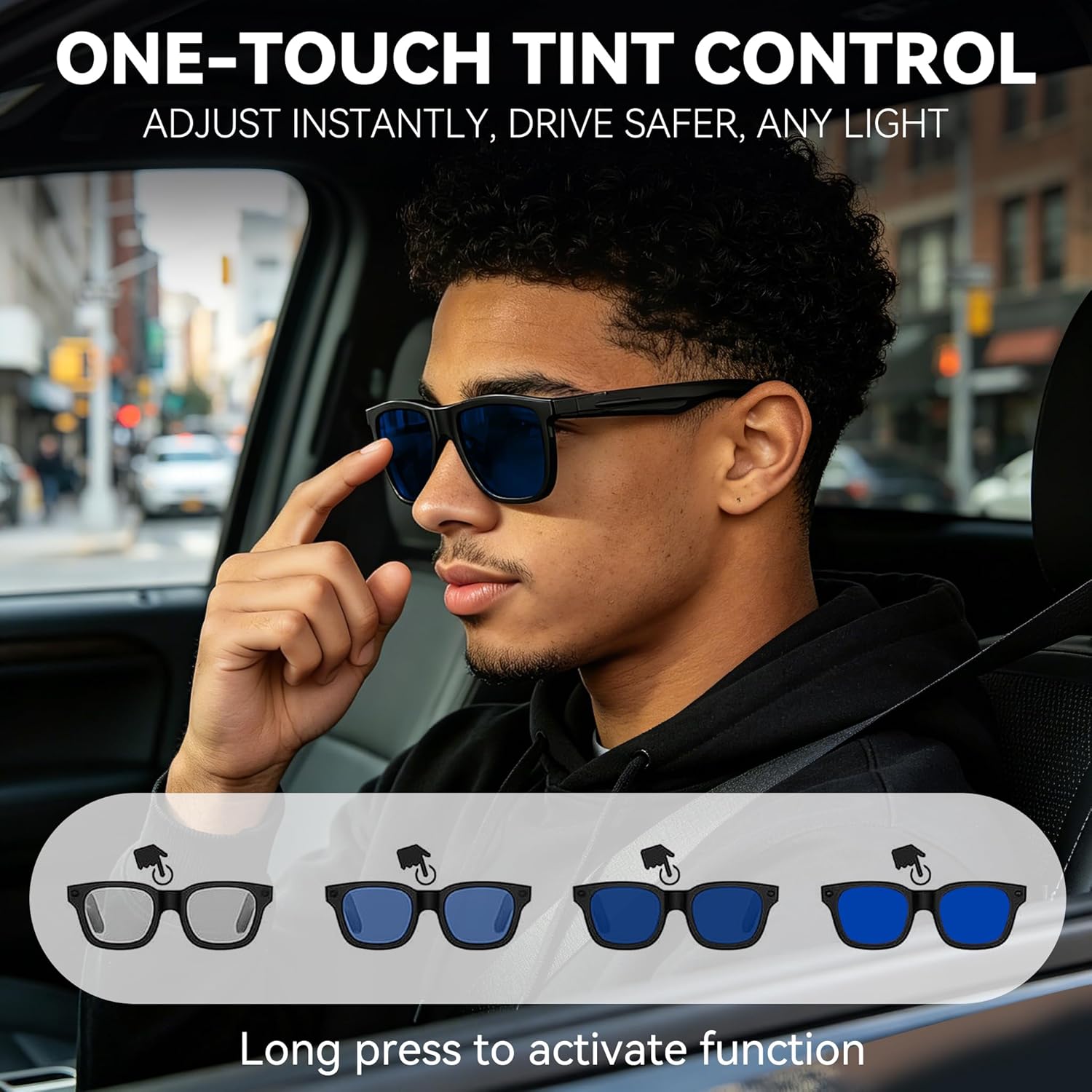 2026 Smart Audio Glasses with Electrochromic Lenses, Adjustable Tint Sunglasses for Driving,Travel,Daily Use,Open Ear Bluetooth 5.4, AI Translation, Premium Tech Gadget Gift for Men Women - Image 2