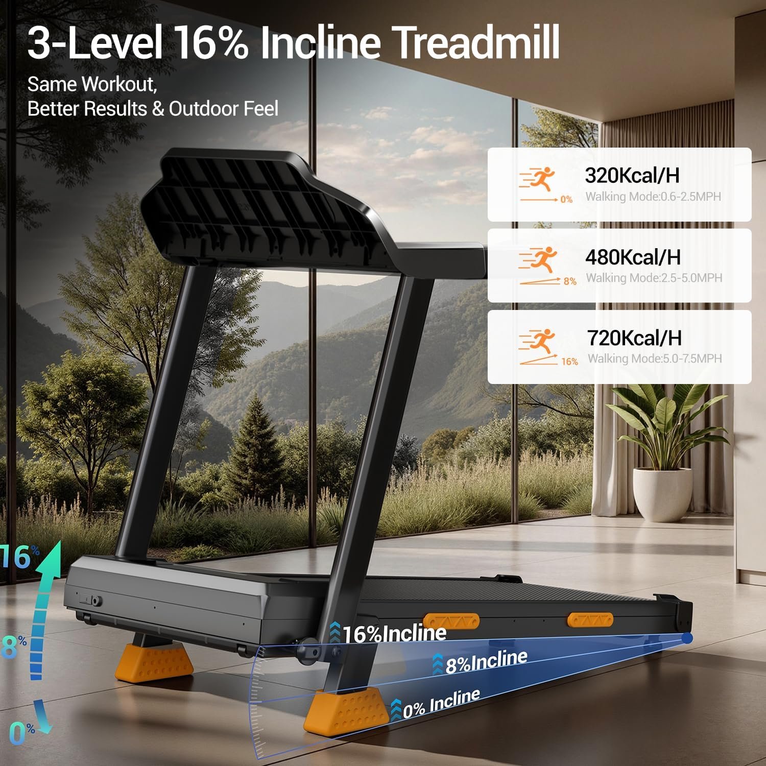 16% Treadmills for Home with Handle, 3 in 1 Portable Treadmill with Incline, Foldable Treadmill with Three Screen, 12 Preset Programs, 400LBS - Image 2