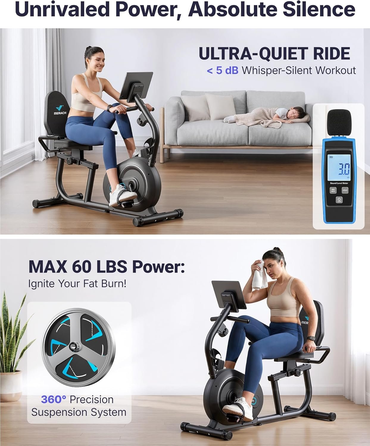 MERACH Recumbent Exercise Bikes for Home with Smart Bluetooth Equipment Exercise Bikes App,LCD,Heart Rate Handle Stationary Bikes for Home, Magnetic Recumbent Exercise Bike for Seniors Gym S08/S23 - Image 5