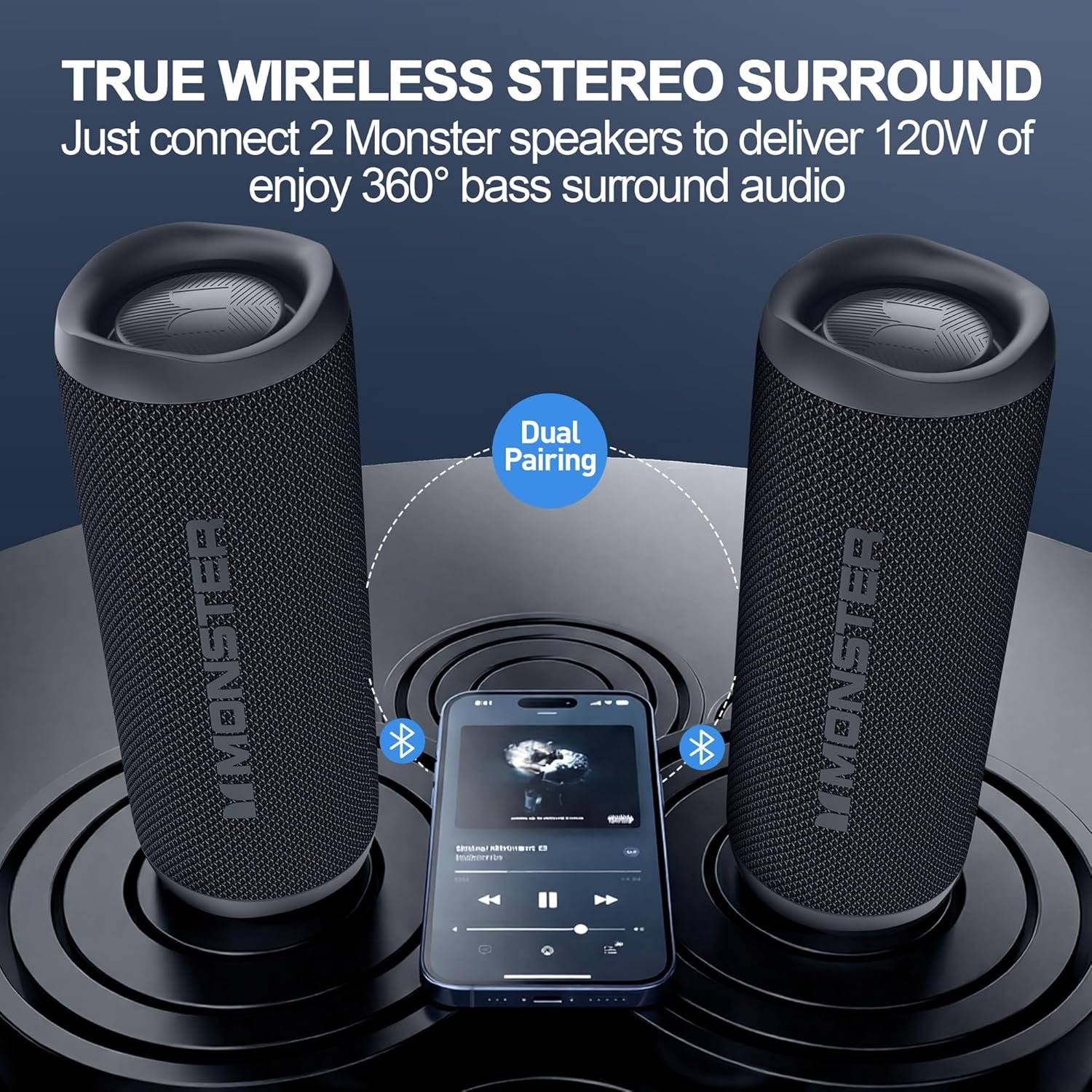 Monster Bluetooth Speaker, Wireless Portable Outdoor Bluetooth Speakers, 60W True Wireless Stereo IPX8 Waterproof, Dual PairingBluetooth 5.4 Built-in Mic, Outdoor Speaker - Image 3