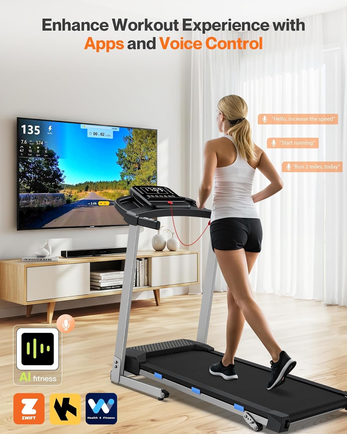 Cardirun Folding Treadmill with Incline, 3.5 HP Quiet Treadmills for Home with 400 lbs Weight Capacity, Incline Treadmill with Pulse Sensor and Bluetooth Speaker, LED Screen, App, Space-Saving Design - Image 4