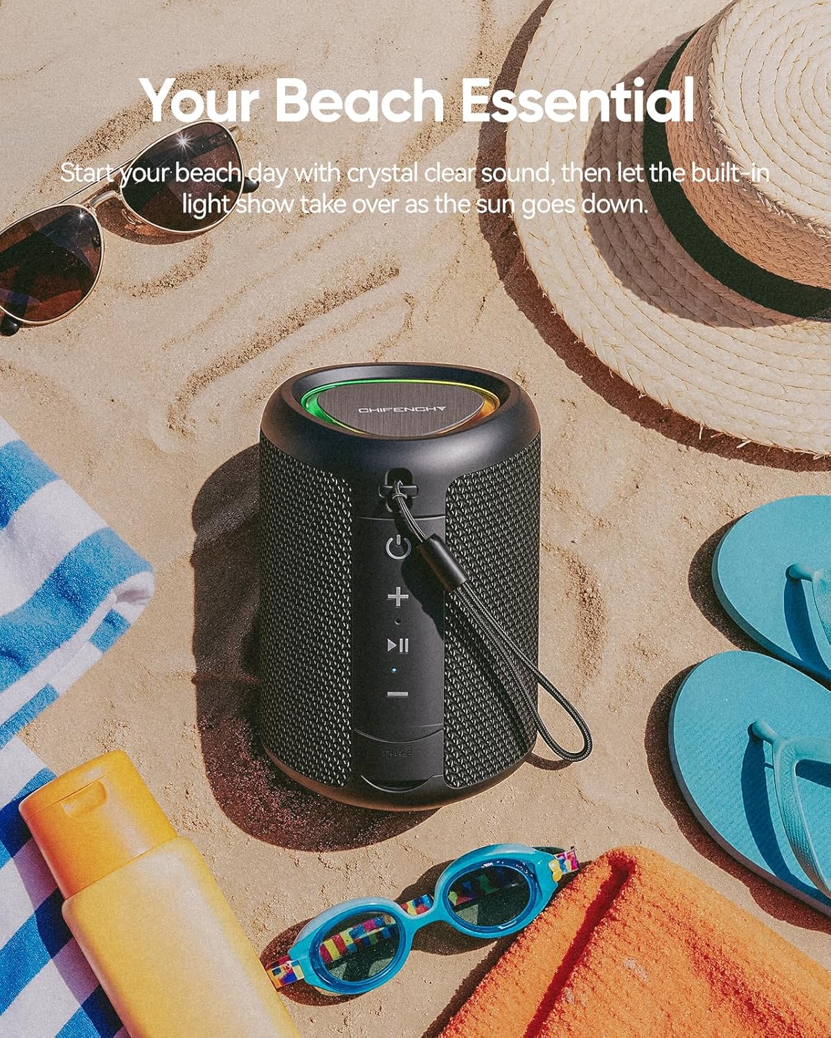 Portable Bluetooth Speaker Beach Essentials: Powerful Crystal Clear Sound/Dynamic Light/IPX5 Waterproof/All Day Playtime/Wireless BT 5.3/TWS Paring, Mom Gifts, Outdoor|Travel|Camping|Pool Accessories - Image 4