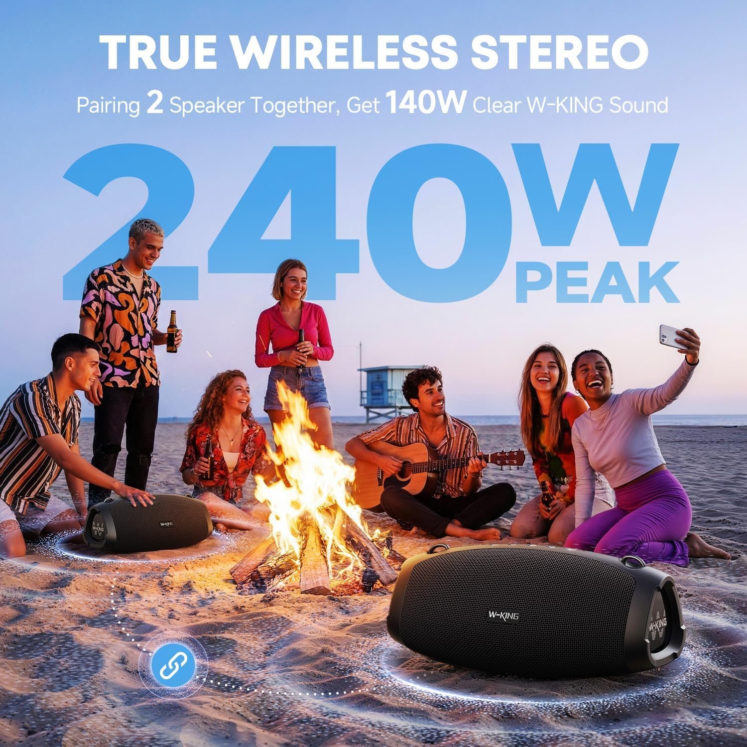 W-KING Bluetooth Speaker, 120W Max Loud Portable Speakers Bluetooth Wireless Boombox, IPX6 Waterproof Party Large Outdoor Speaker, 70W Triple Passive Radiators- Deep Bass/Subwoofer*2, 42H, TF, AUX, EQ - Image 7