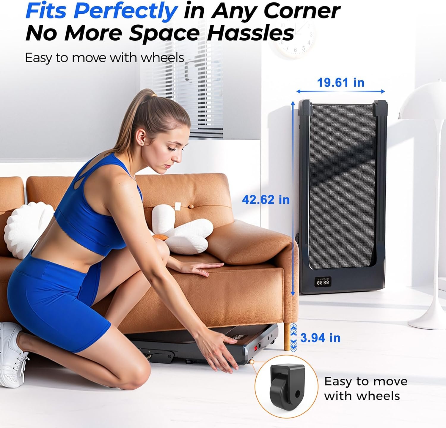 SupeRun Walking Pad with Incline, Under Desk Treadmill, 3 in 1 Portable Treadmills for Home with Remote Control LED Display, 2.5 HP Quiet Mini Treadmill for Office Home Use, 300 Lbs Capacity - Image 9