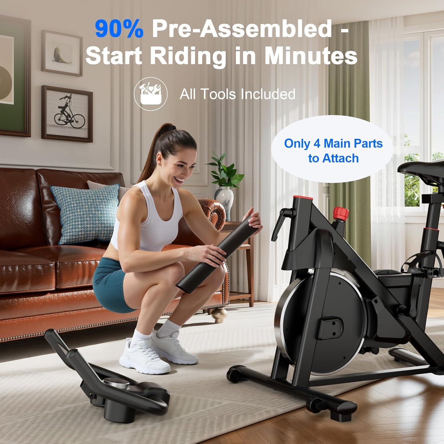 Indoor Cycling Bike - 32-Level Magnetic Resistance Stationary Exercise Bike with Adjustable Seat & Handlebars, Silent Belt Drive for Home Cardio (Fits Users 5'1" to 5'11", 300lbs Capacity) - Image 5