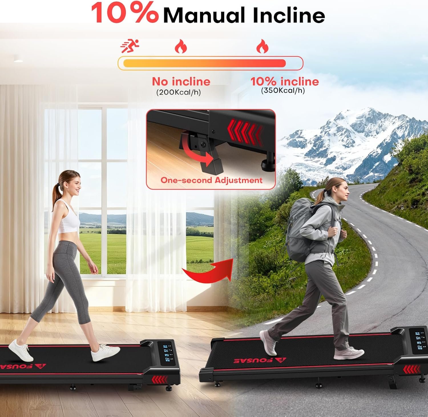Walking Pad with 10% Incline Treadmills for Home, 4 in 1 6.2MPH Walking Pad Under Desk Treadmill with Full Screen LED Display, 2.75HP Brushless Drive, 12 HIIT Programs, 350 LBS Weight Capacity - Image 4