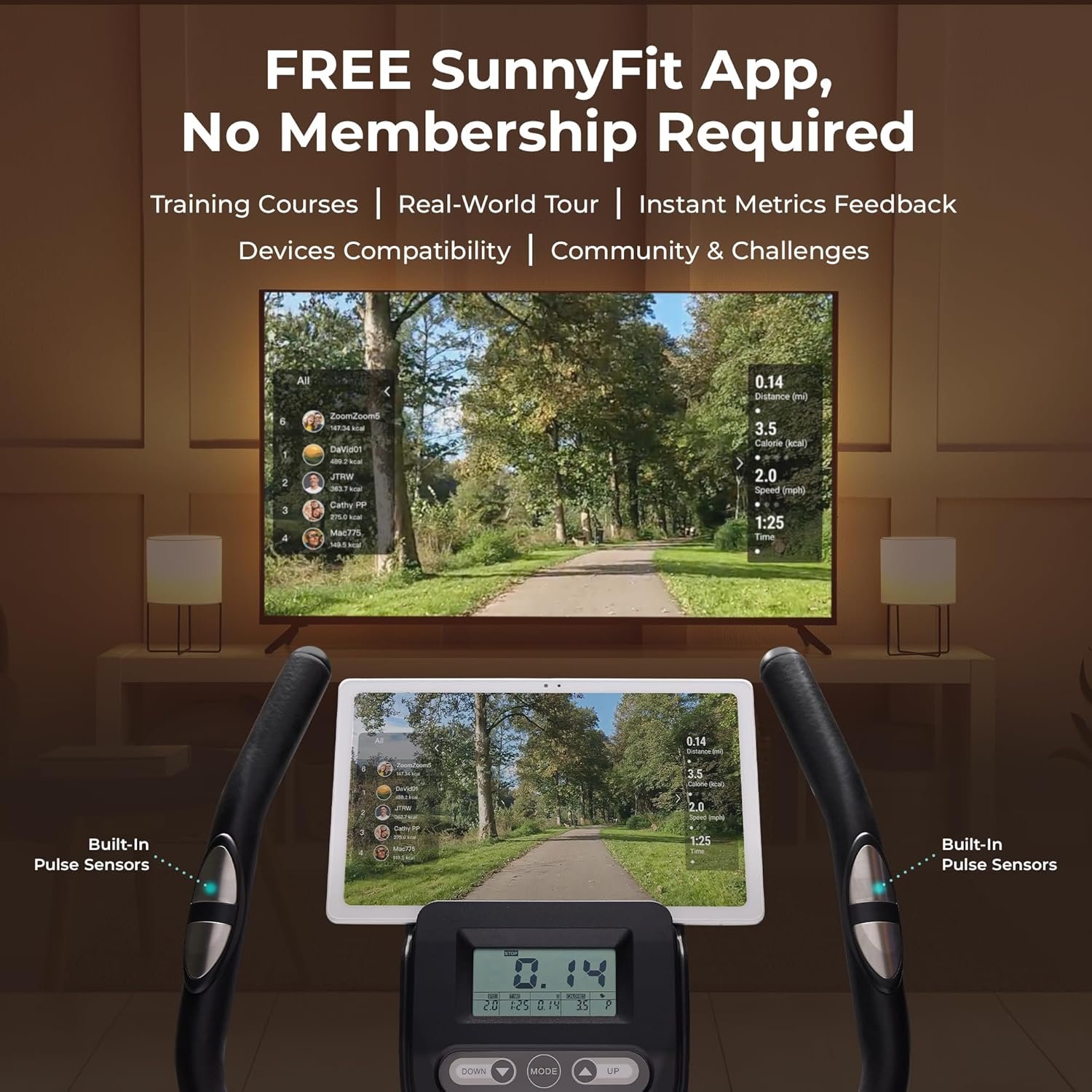 Sunny Health & Fitness Smart Stationary Exercise Upright Bike w/Pulse Sensor & 4-Way Adjustable Seat, Cycling Machine for Home Cardio Training, Free SunnyFit App Connection, Optional Resistance Band - Image 3