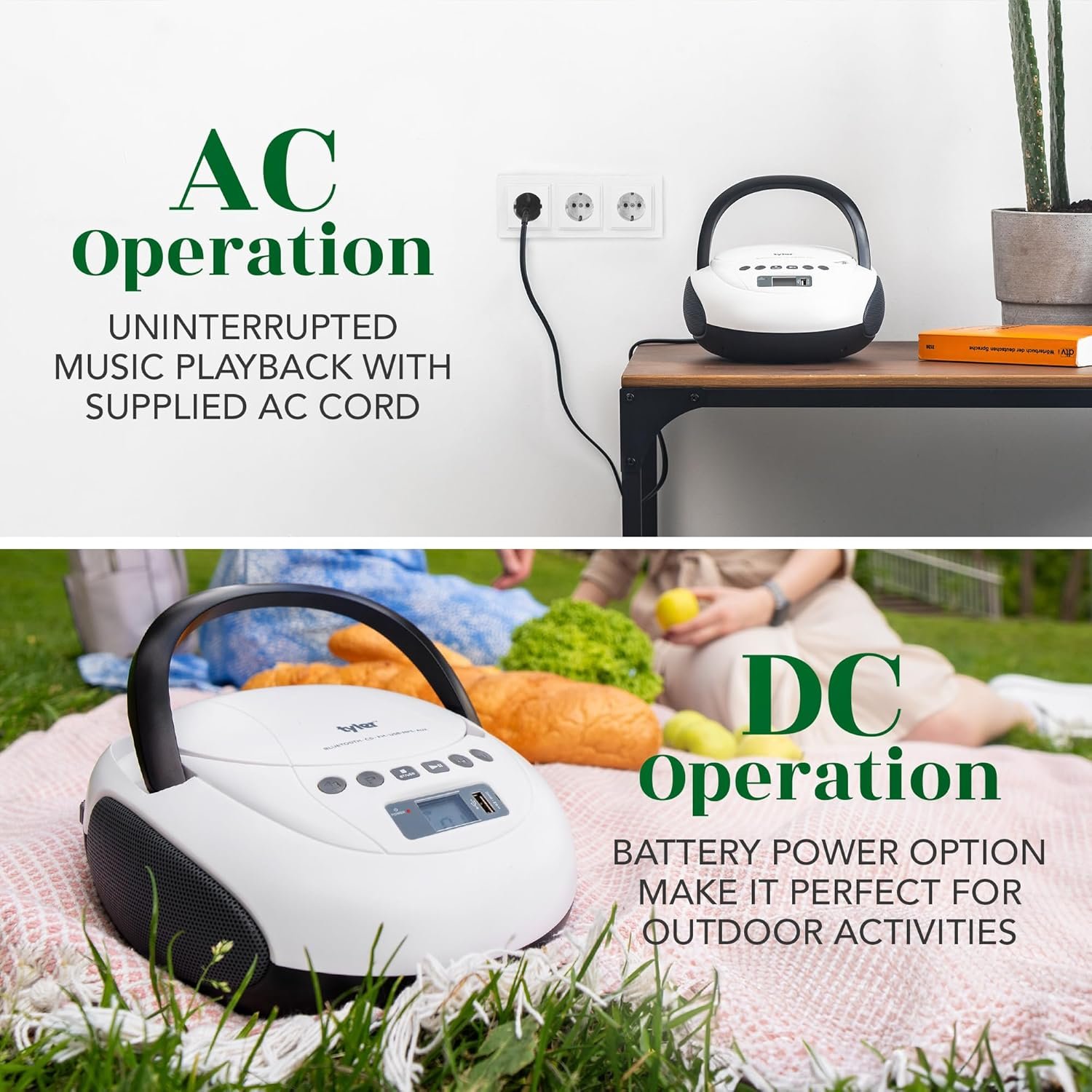 Tyler Portable CD Player Boombox with FM Radio, Bluetooth, and USB Port | Clear Stereo Sound | CD-R/RW and MP3 CDs Compatible | 3.5mm Aux Input and Headphone Jack | TAU107 - White - Image 7
