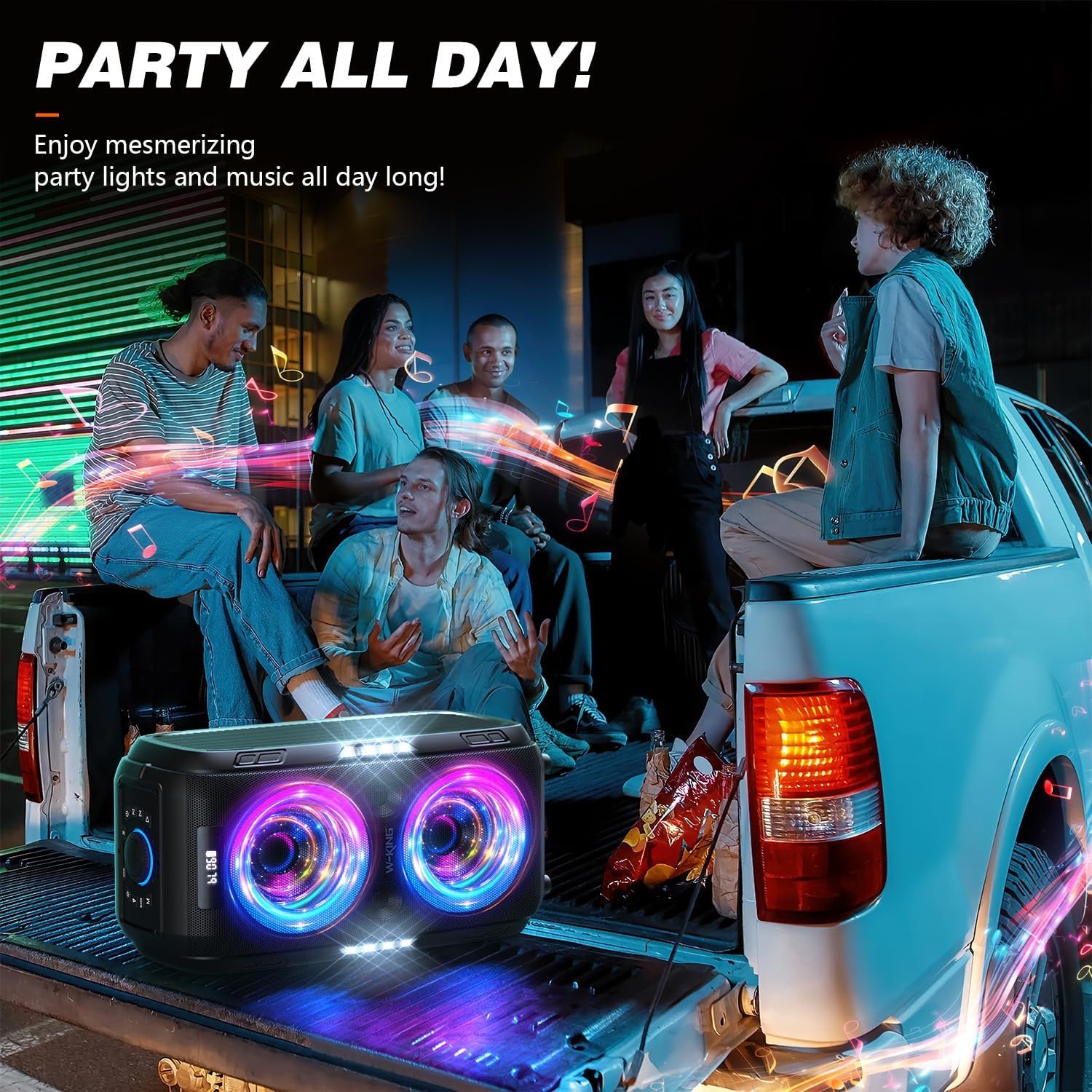 W-KING 270W Peak Party Large Loudest Bluetooth Speaker Bigest Boom Box, Portable Speakers Wireless/12 Custom Deepest Bass/Massive 125dB 6.5''x2 Subwoofer/IPX5/MIC>R in/USB/TF/AUX, Removable Battery - Image 9