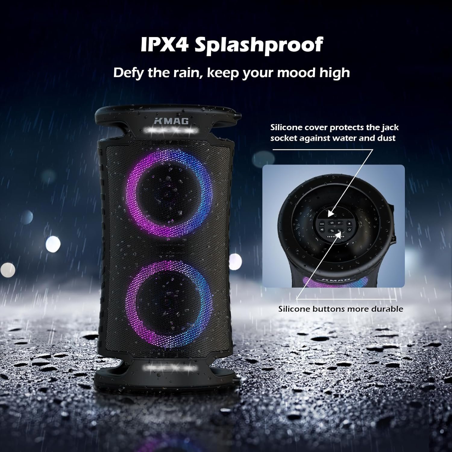 Large Party Bluetooth Speaker, 260W Peak Powerful Loud Sound with Deep Bass, 15Hr Playtime, Fast Charge, RGB Cool Light Show, TWS, Portable for Outdoor Beach, Camping, Backyard, Work, Home (Black) - Image 7