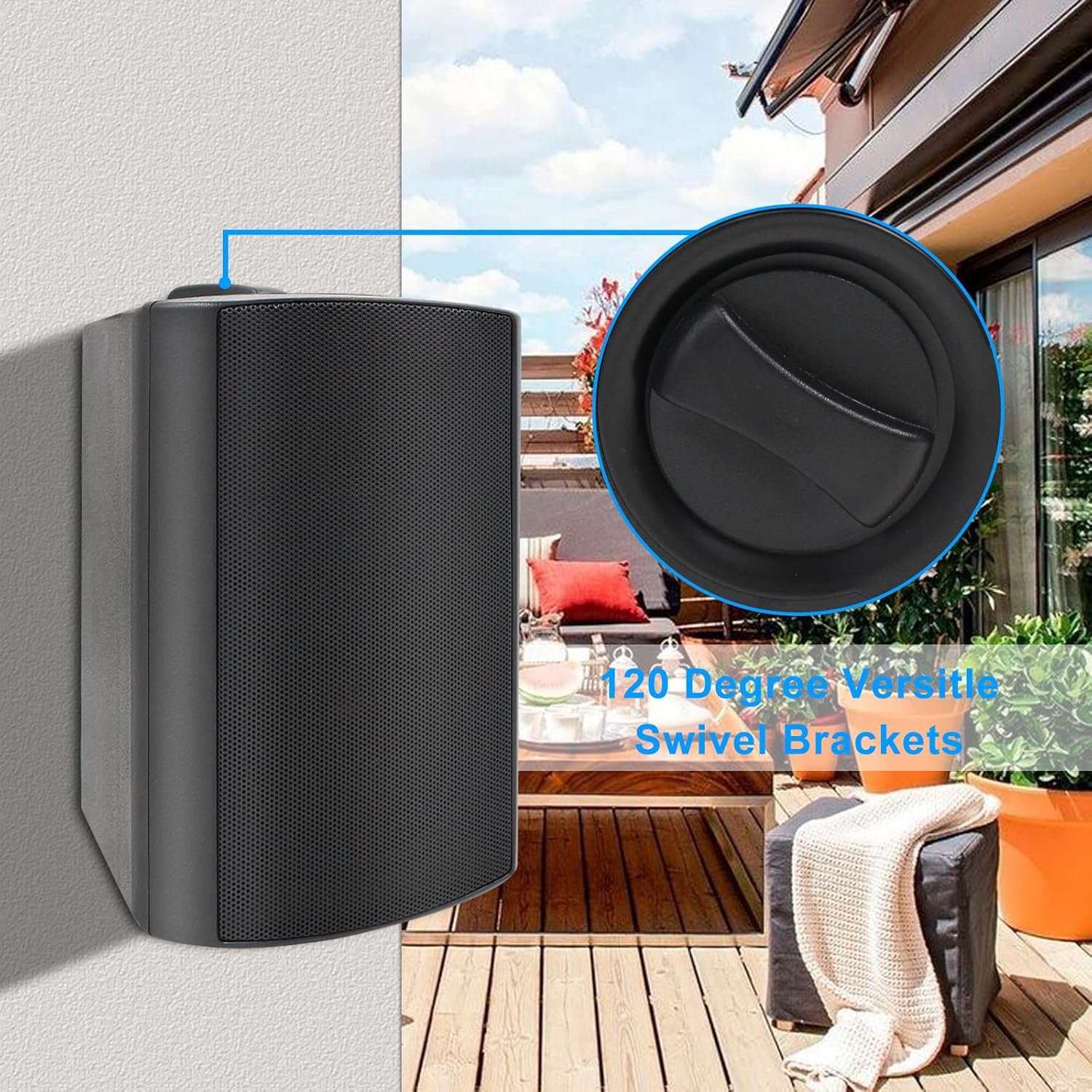 Herdio 6.5 Inches Outdoor Speakers Wired Waterproof Passive,Wall Mount Speakers with 800 Watts Powerful Bass for Home Patio Garden Covered Deck,All-Weather Durability,Black(2 Pairs) - Image 4