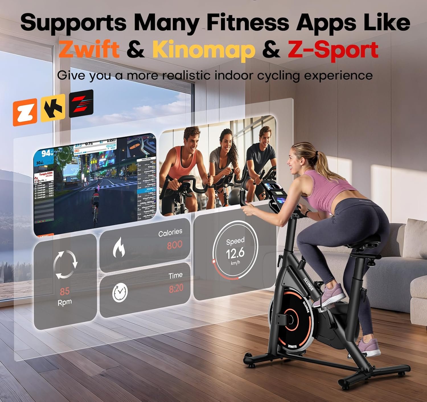 Exercise Bike, Magnetic Resistance Stationary Bikes for Home with App Compatible, Silent Indoor Cycling Bike with 350lbs Weight Capacity Comfortable Seat, Digital Monitor & Phone Mount - Image 2