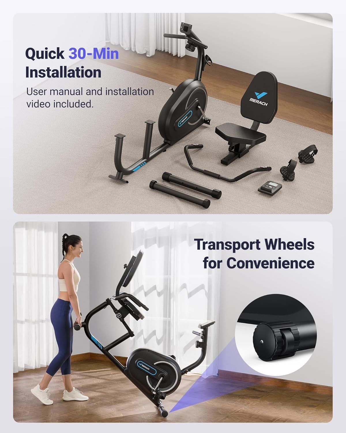 MERACH Recumbent Exercise Bikes for Home with Smart Bluetooth Equipment Exercise Bikes App,LCD,Heart Rate Handle Stationary Bikes for Home, Magnetic Recumbent Exercise Bike for Seniors Gym S08/S23 - Image 7