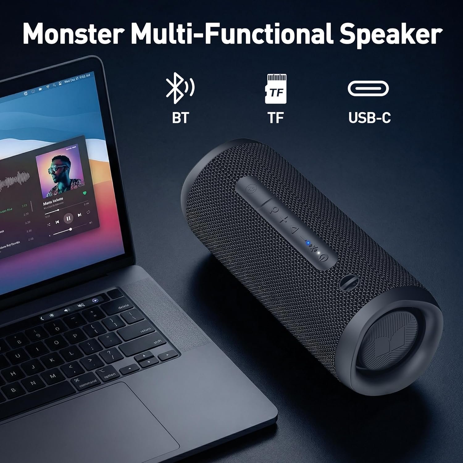 Monster Bluetooth Speaker, Wireless Portable Outdoor Bluetooth Speakers, 60W True Wireless Stereo IPX8 Waterproof, Dual PairingBluetooth 5.4 Built-in Mic, Outdoor Speaker - Image 4