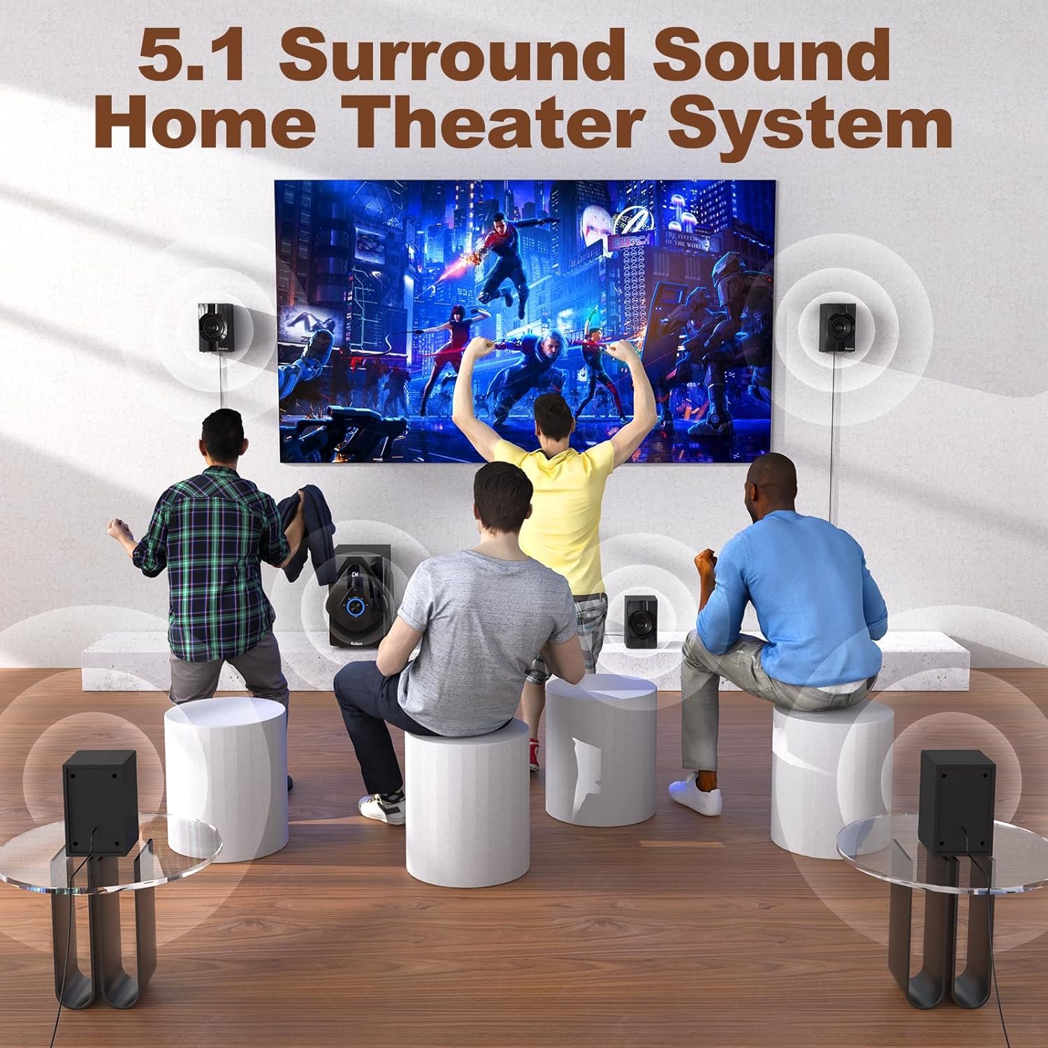 Bobtot Home Theater System Wireless Rear Satellite Speakers 800W 6.5 inch Subwoofer 5.1/2.1 Channel Surround Sound Systems with ARC Optical Bluetooth Input - Image 5