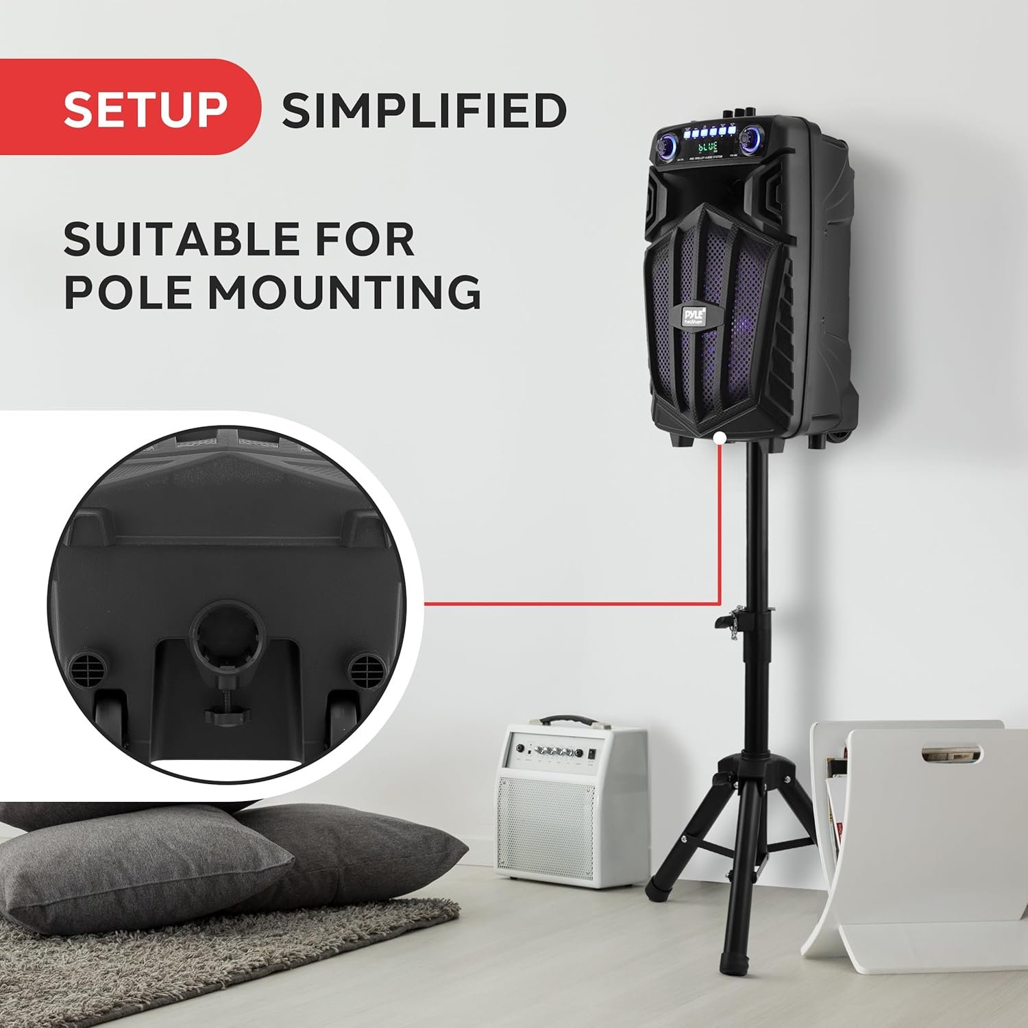 Pyle 680W Portable Bluetooth PA Speaker - 10" Rechargeable Outdoor Karaoke Speaker, Audio System w/Wireless Mic and Wheels, TWS, Lights, LED Display, 6.5mm Mic Input, FM/AUX/MP3/USB/SD - Image 4