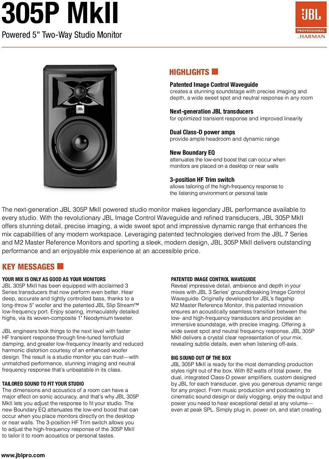 (2) JBL 305P MkII 5" 2-Way Active Powered Studio Reference Monitors Speakers - Image 9