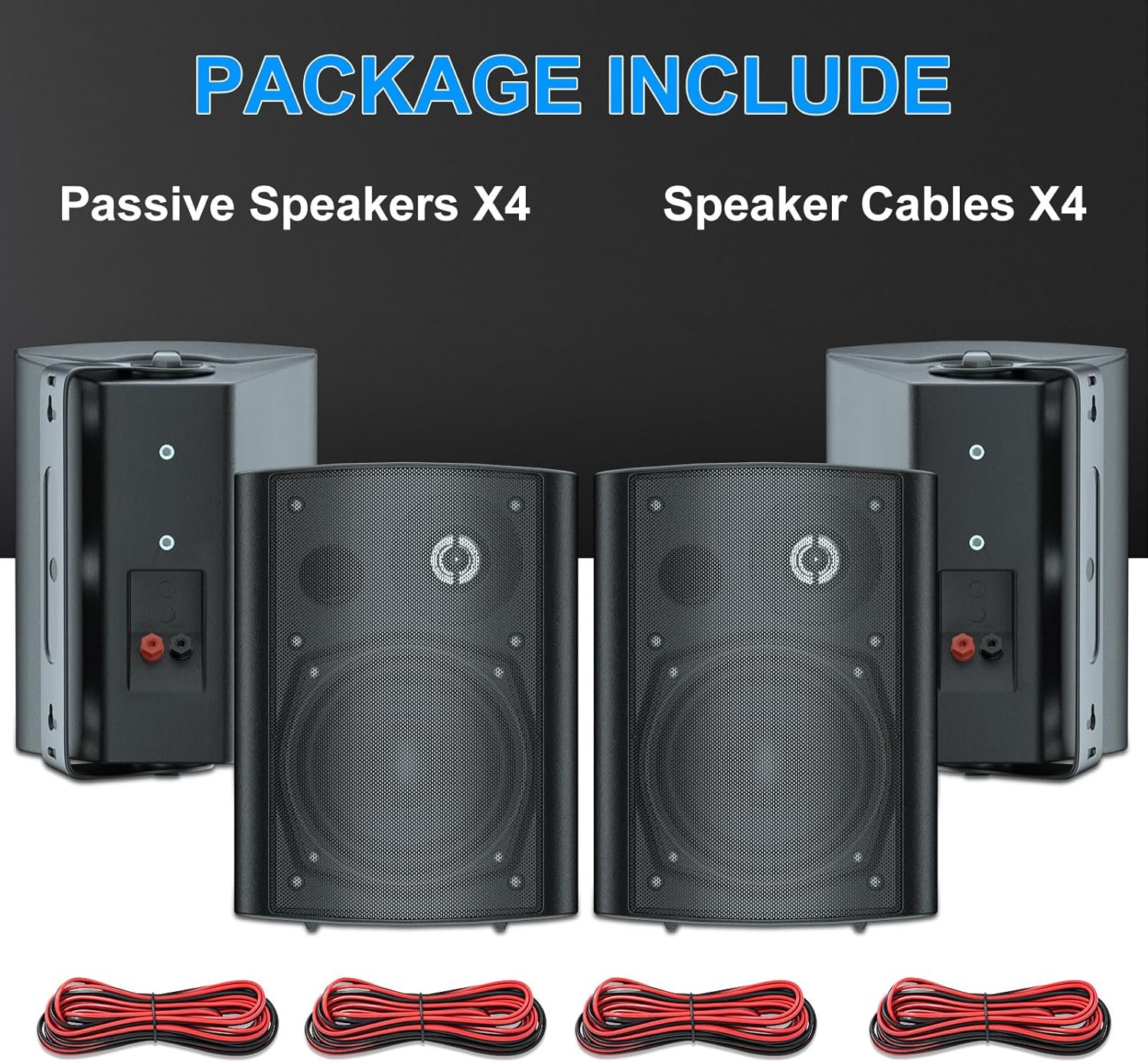 Herdio 5.25 Inches 600 Watts Passive Indoor Outdoor Speakers Wired Waterproof,Wall Mount Speakers with Loud Volume Suitable for Patio,Garden Home Theater,Black (2 Pairs) - Image 5