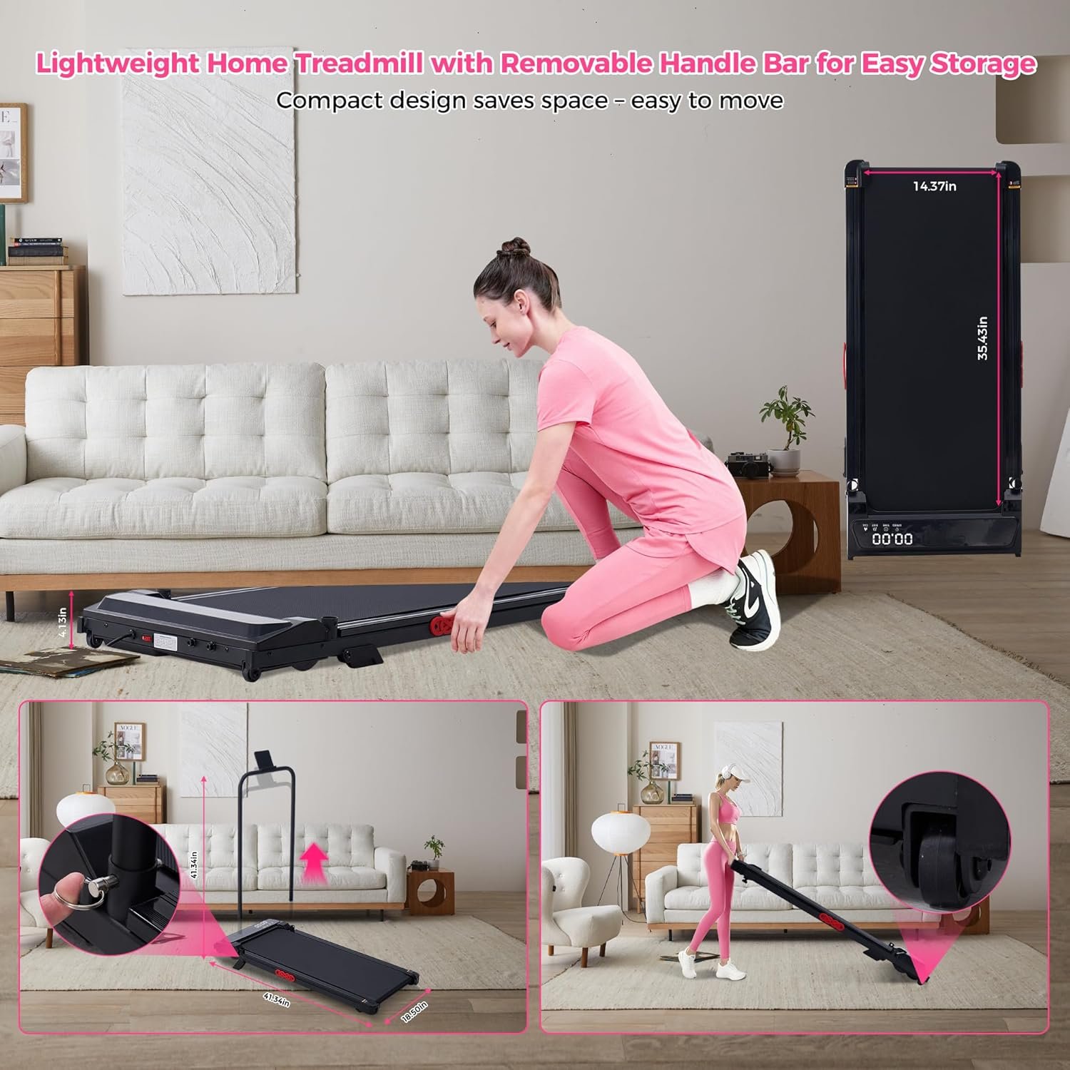 Portable Walking Pad Treadmill with Incline, Small Walking Pad with Handle Bar, Treadmills for Home Small Space, 3.0HP Electric Small Mini Treadmill for Exercising, 0.6-7.6MPH, 350LB Capacity - Image 9