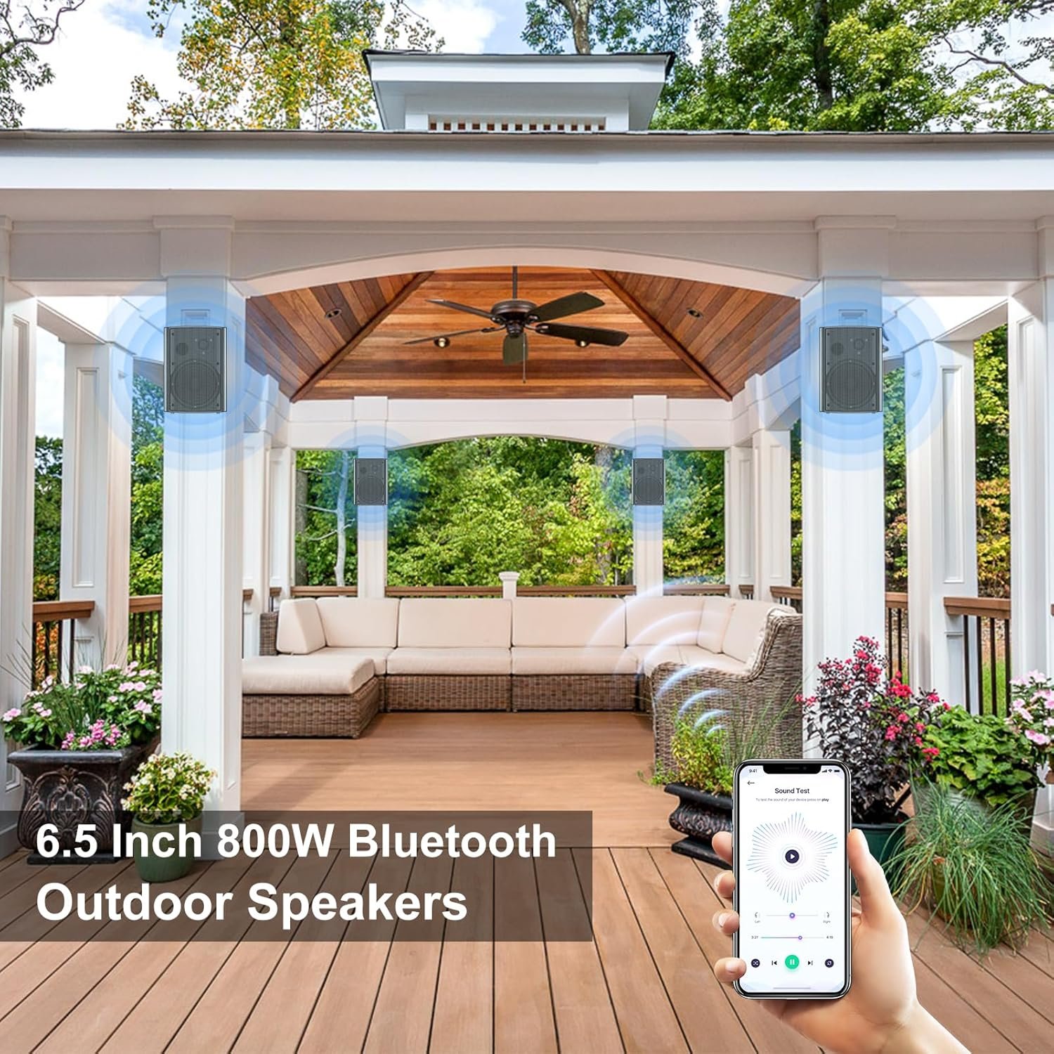 STUDIOFINIX 800W 6.5 Inch Outdoor Bluetooth Speakers Waterproof Wired with Multifunctional Amplifier Wall Mount Weatherproof Loudspeaker System for Patio Garden Poolside Home(4 Speakers,Black) - Image 7