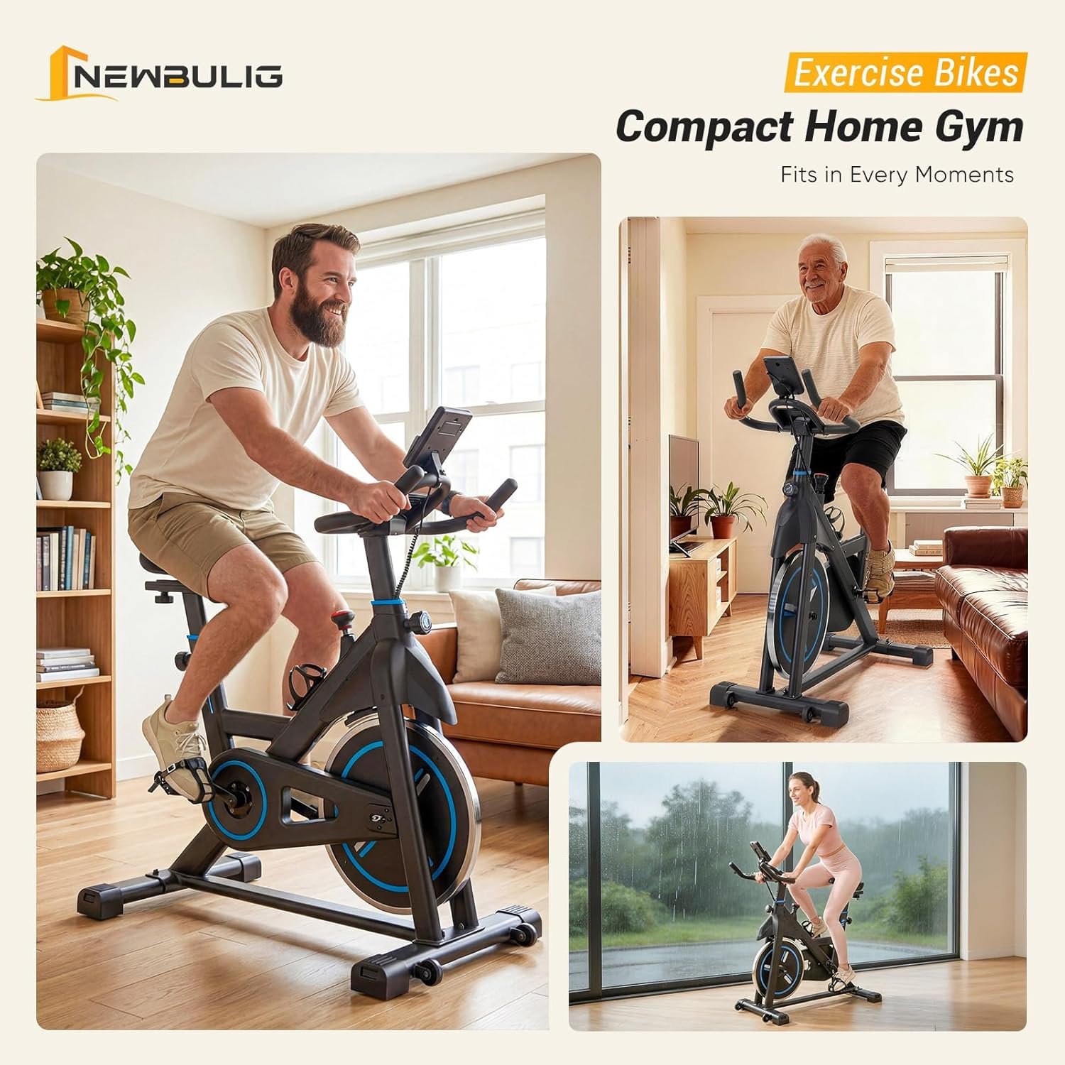 NEWBULIG Exercise Bike with APP, Stationary Bikes for Home, Workout Bike for Adults & Seniors, Cycle Machine, Adjustable Height and Resistance, Low Noise, 265lbs Weight Capacity, Easy Assembly - Image 7