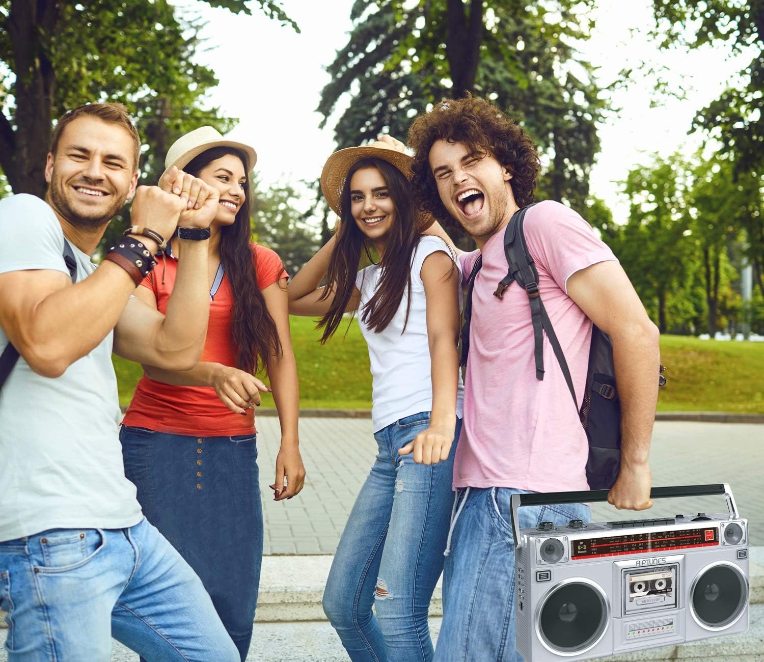 RIPTUNES Boombox Radio Cassette Player Recorder, AM/FM -SW1/SW2 Radio, Wireless Streaming, USB/Micro SD Slots, Aux in, Headphone Jack, Convert Cassettes to USB/SD, Classic 80s Style Retro, Silver - Image 5