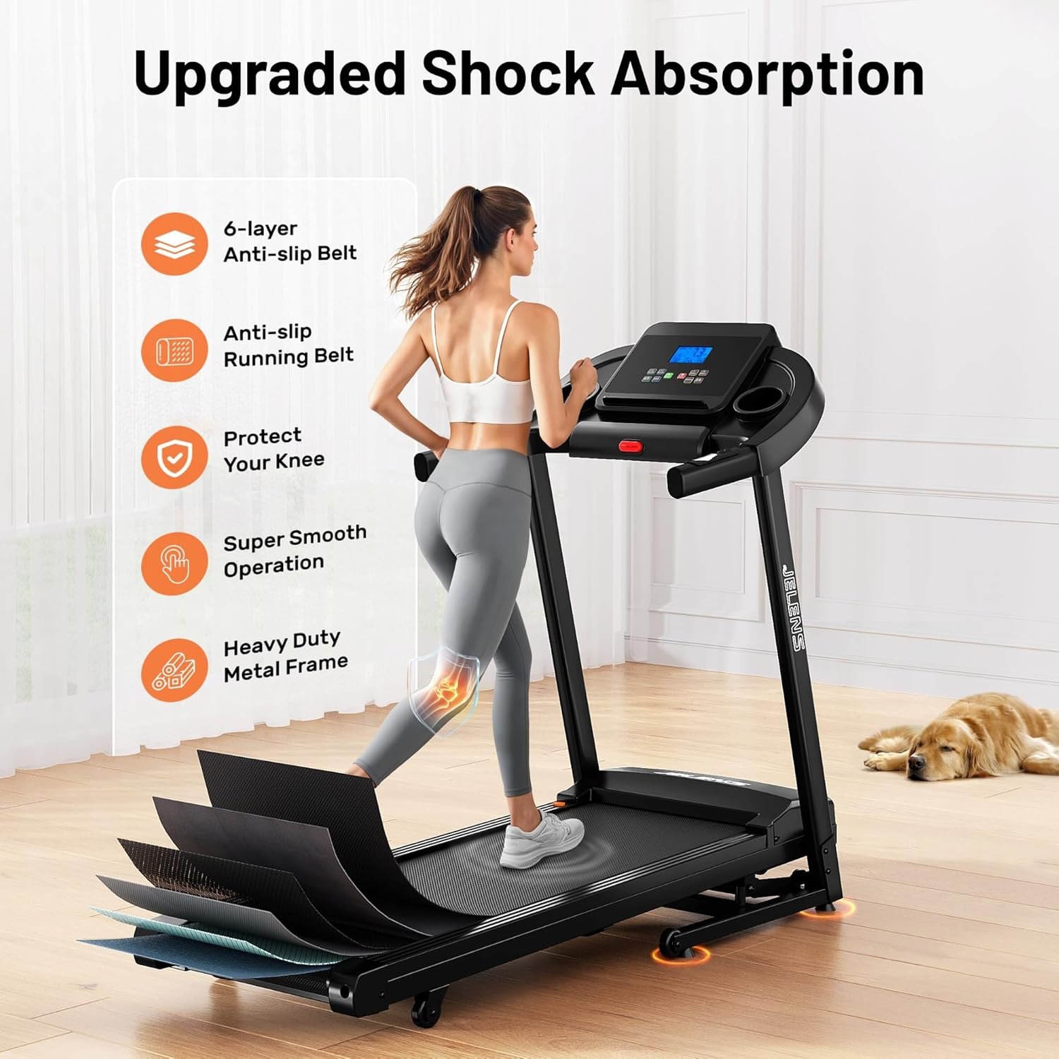 JELENS Treadmill for Home with 0-15% Auto Incline, Foldable Walking Pad Treadmill with 330LBS Weight Capacity and Pulse Sensors, 3.0HP Quiet Walking Pad with App and LCD Display - Image 5