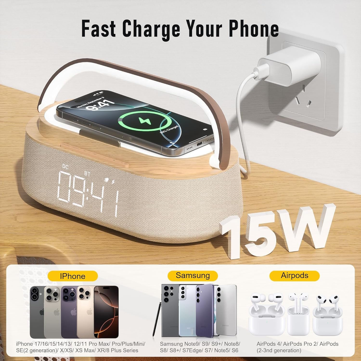 FREEFISH Bluetooth Speaker with Wireless Charge FM Radio 2500mAh Battery, LED Night Light Suitable for Home,Bedroom,Office,Gifts - Image 4