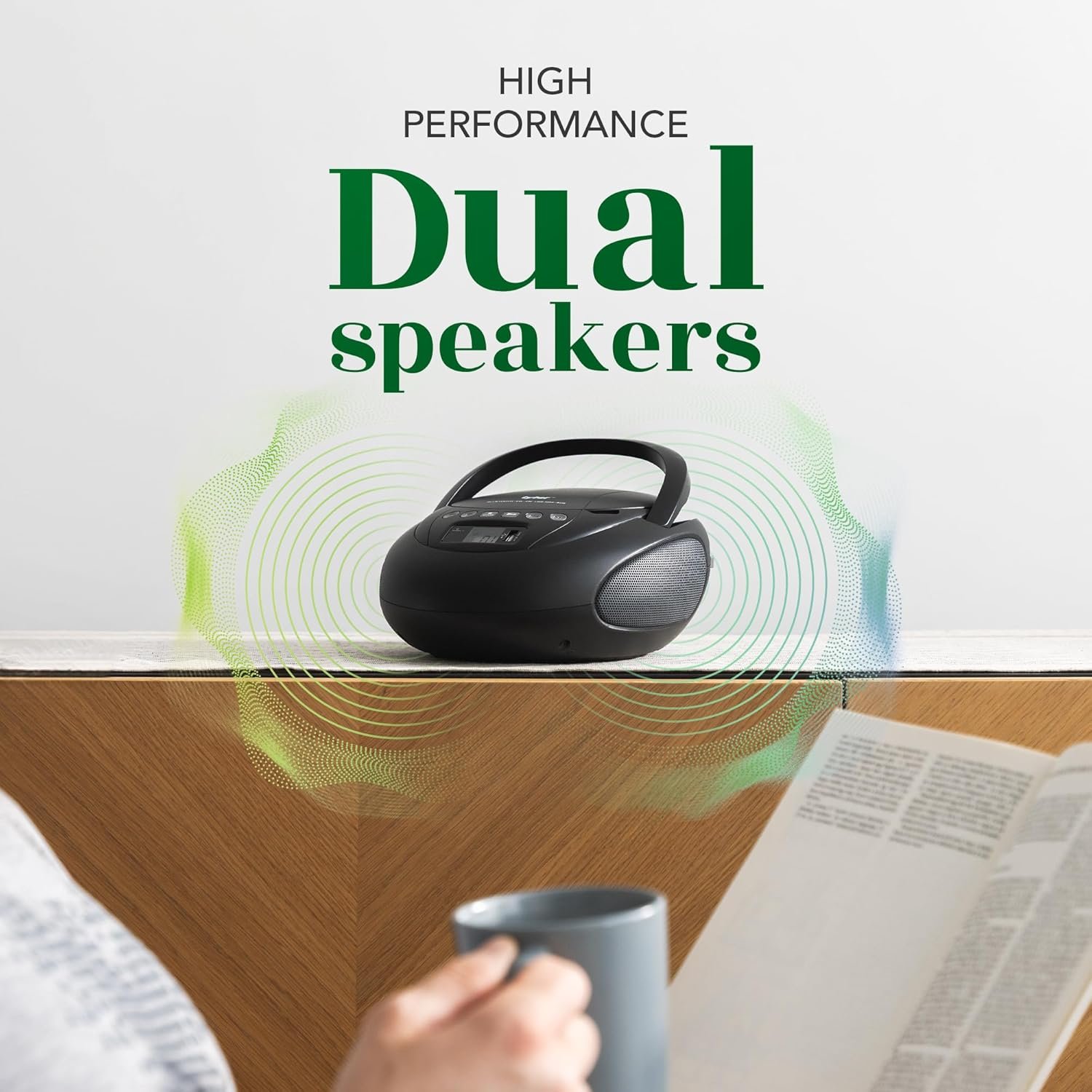 Tyler Portable CD Player Boombox with FM Radio, Bluetooth, and USB Port | Clear Stereo Sound | CD-R/RW and MP3 CDs Compatible | 3.5mm Aux Input and Headphone Jack | TAU107 - Black - Image 3