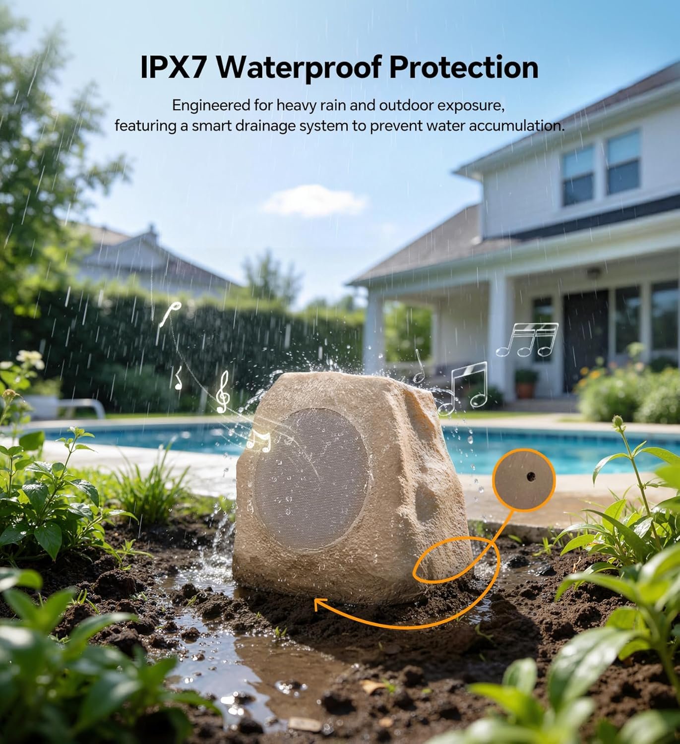 Upgraded Outdoor Rock Speaker 60W Deep Bass Multi-Sync up to 100Pcs, Remote Control, IPX7 Waterproof Solar-Powered with LED Lights Perfect for Pool, Garden, Patio, Ideal for Music Lovers - 2 Packs - Image 8
