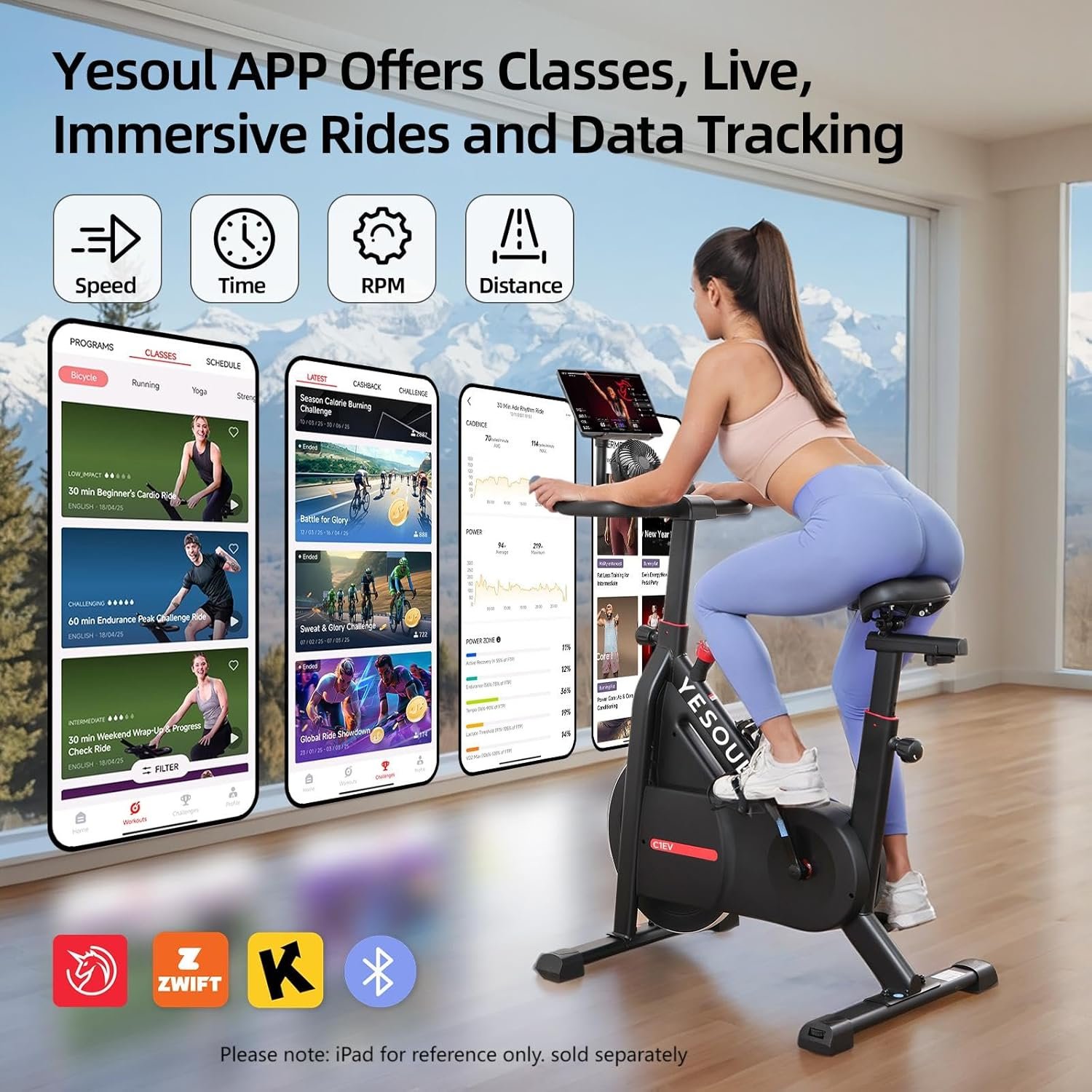Yesoul Black Exercise Bike for Home, Low Noise Indoor Cycling Bike for Home Gym Electric Stationary Bike with Tablet Mount & Comfortable Seat Cushion for Women Apartment Workout Bike for Fitness - Image 2