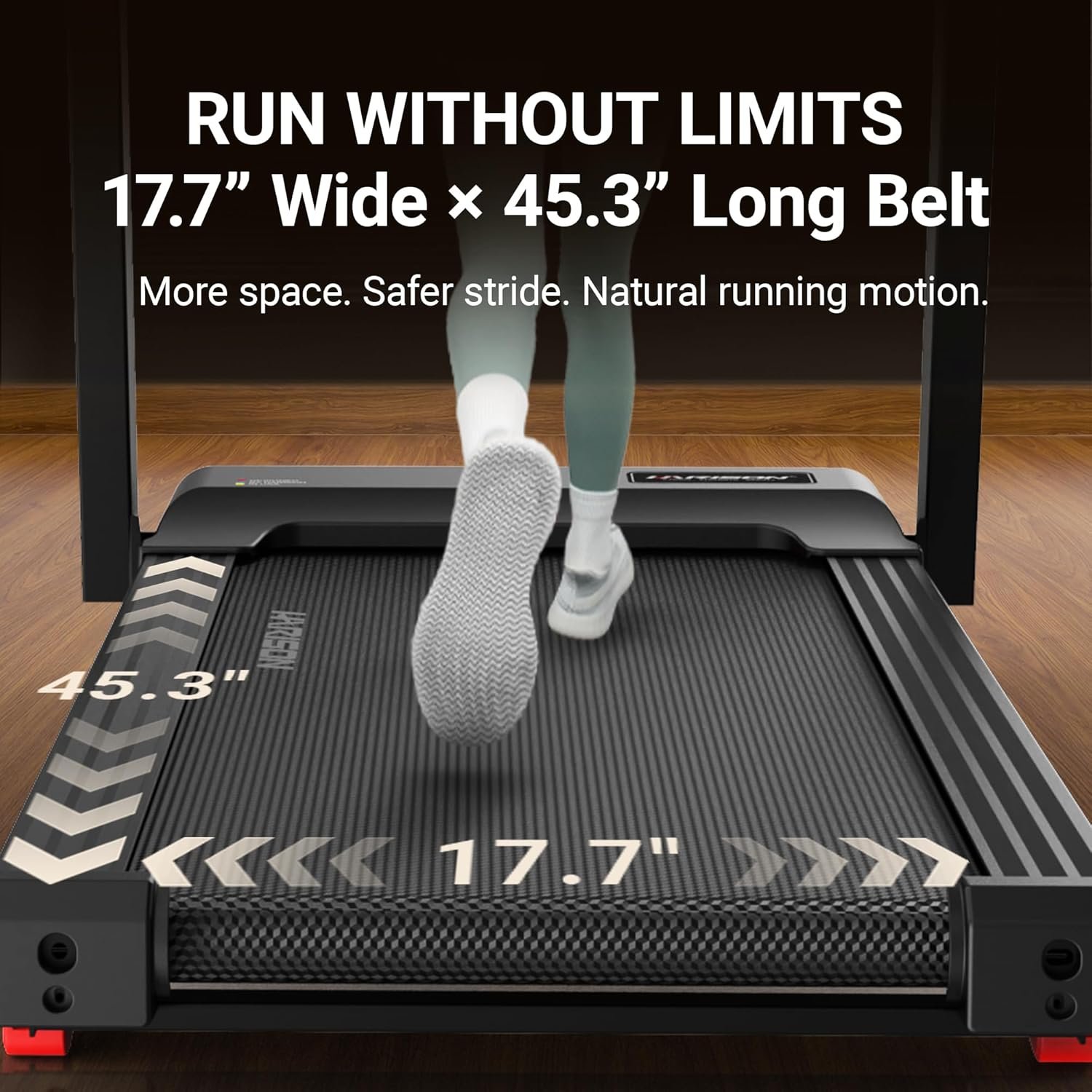 HARISON Treadmill for Home, 3.0 HP Folding Treadmill with Manual Incline, Quiet Motor & Bluetooth Speaker, 300 LB Capacity, 17.7” Wide Running Belt, Space-Saving Design - Image 3