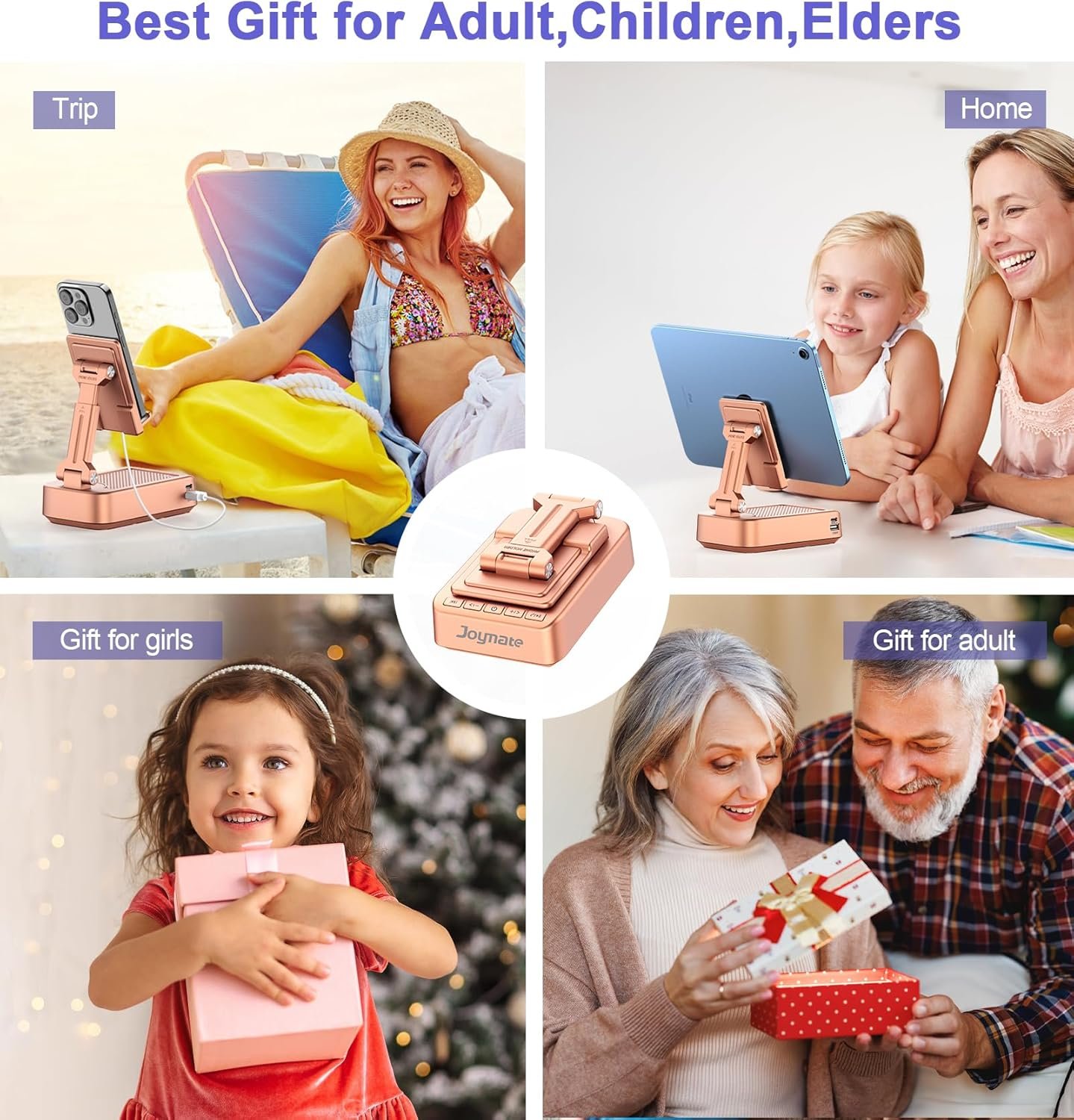 Gifts for Women Girls, Bluetooth Speaker Phone Stand with Charging Function 360° Rotable Adjustable Cell Phone Holder with HD Surround Sound for Desk Fits All Phones,Tablet (Rose Gold) - Image 6