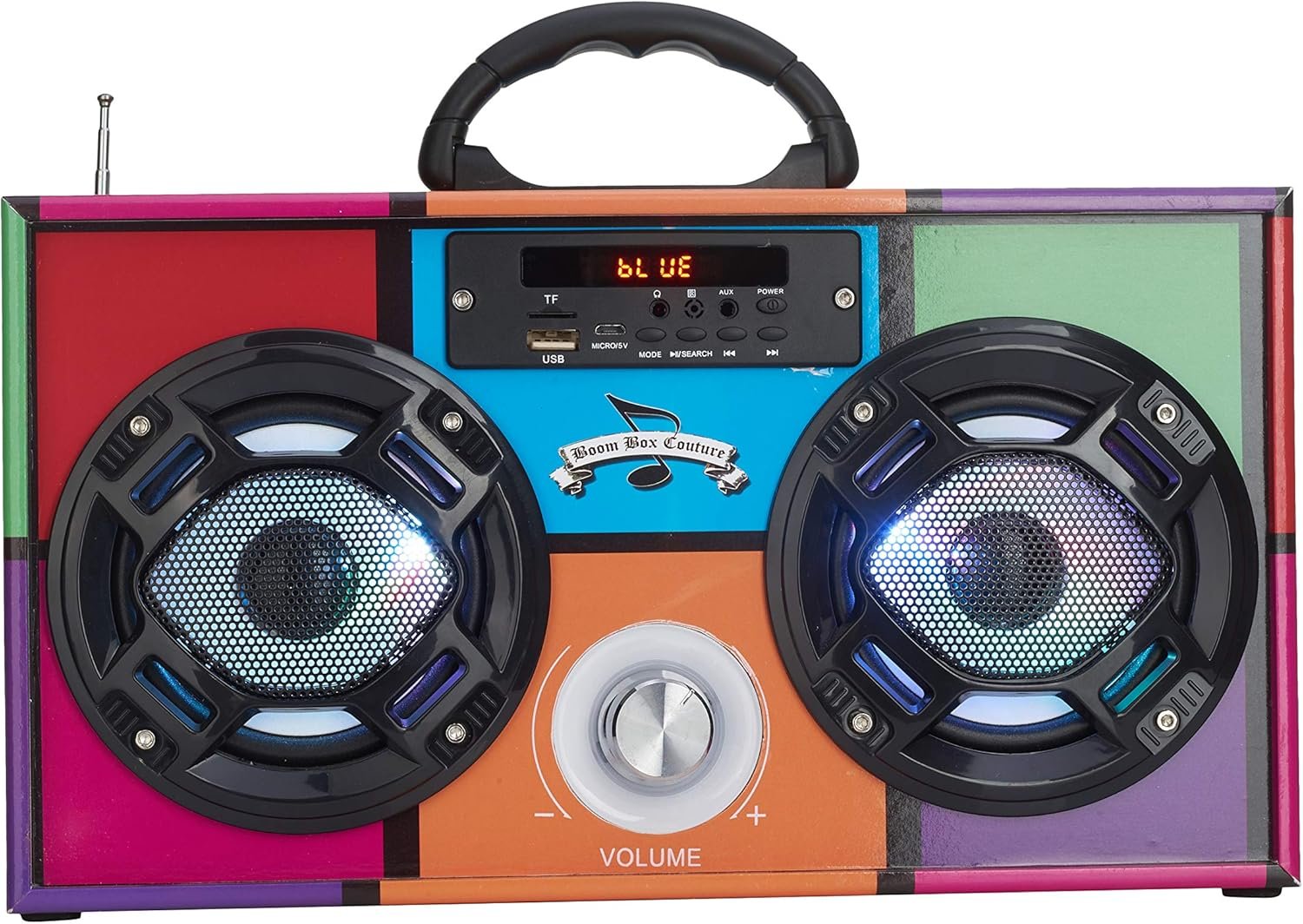 Wireless Express - Mini Boombox with LED Speakers – Retro Bluetooth Speaker w/Enhanced FM Radio - Perfect for Home and Outdoor (Retro) - Image 5