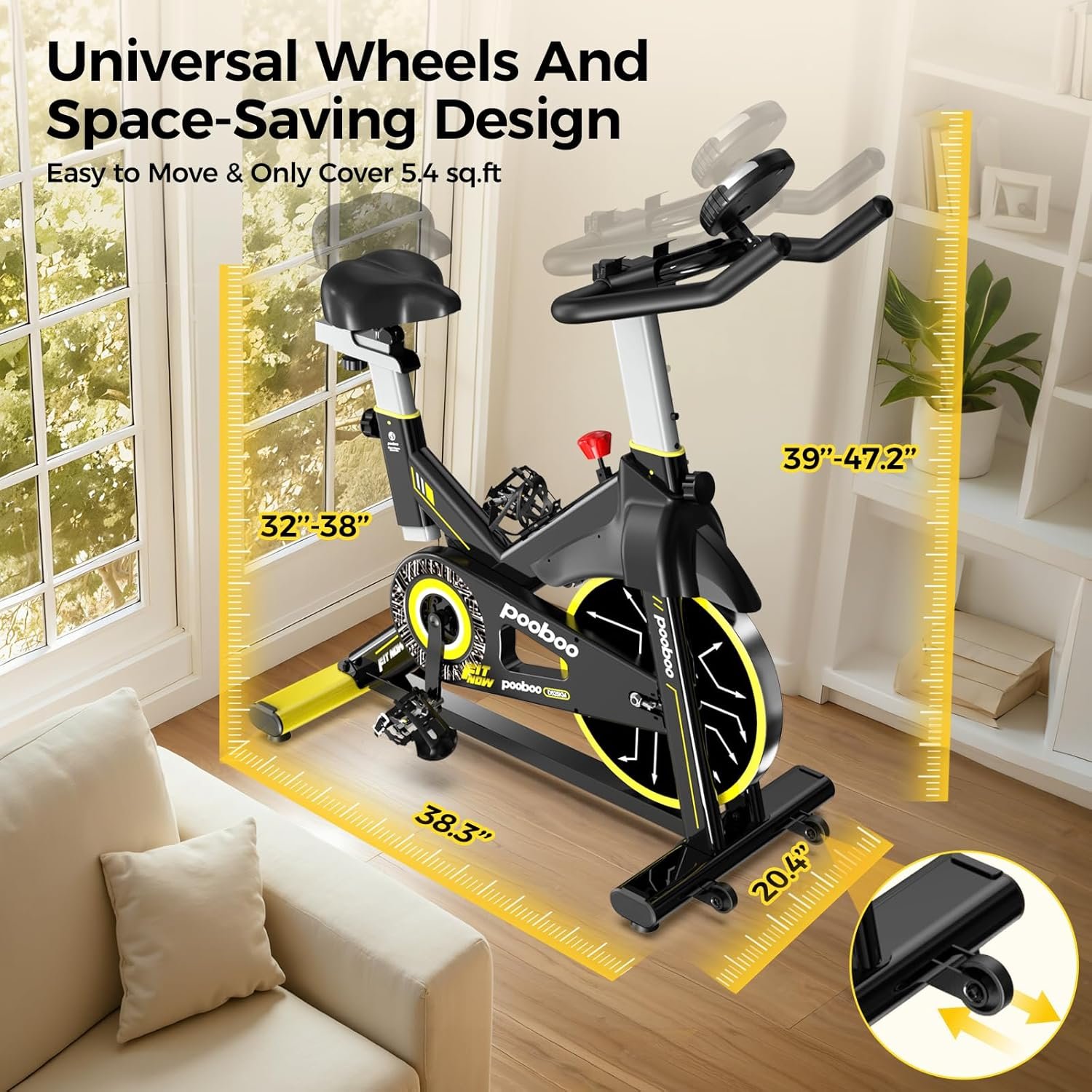 pooboo Exercise Bike,Stationary Bike for Home with Exclusive App,Indoor Low Noise Magnetic Cycling Bike with 350 lb Weight Capacity,Tablet Mount,LED Calorie Display and Fitness Courses for Weight Loss - Image 8